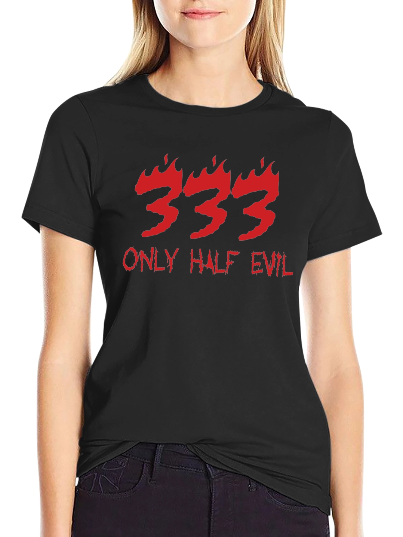333 Only Half Evil Graphic Print Black T-Shirt