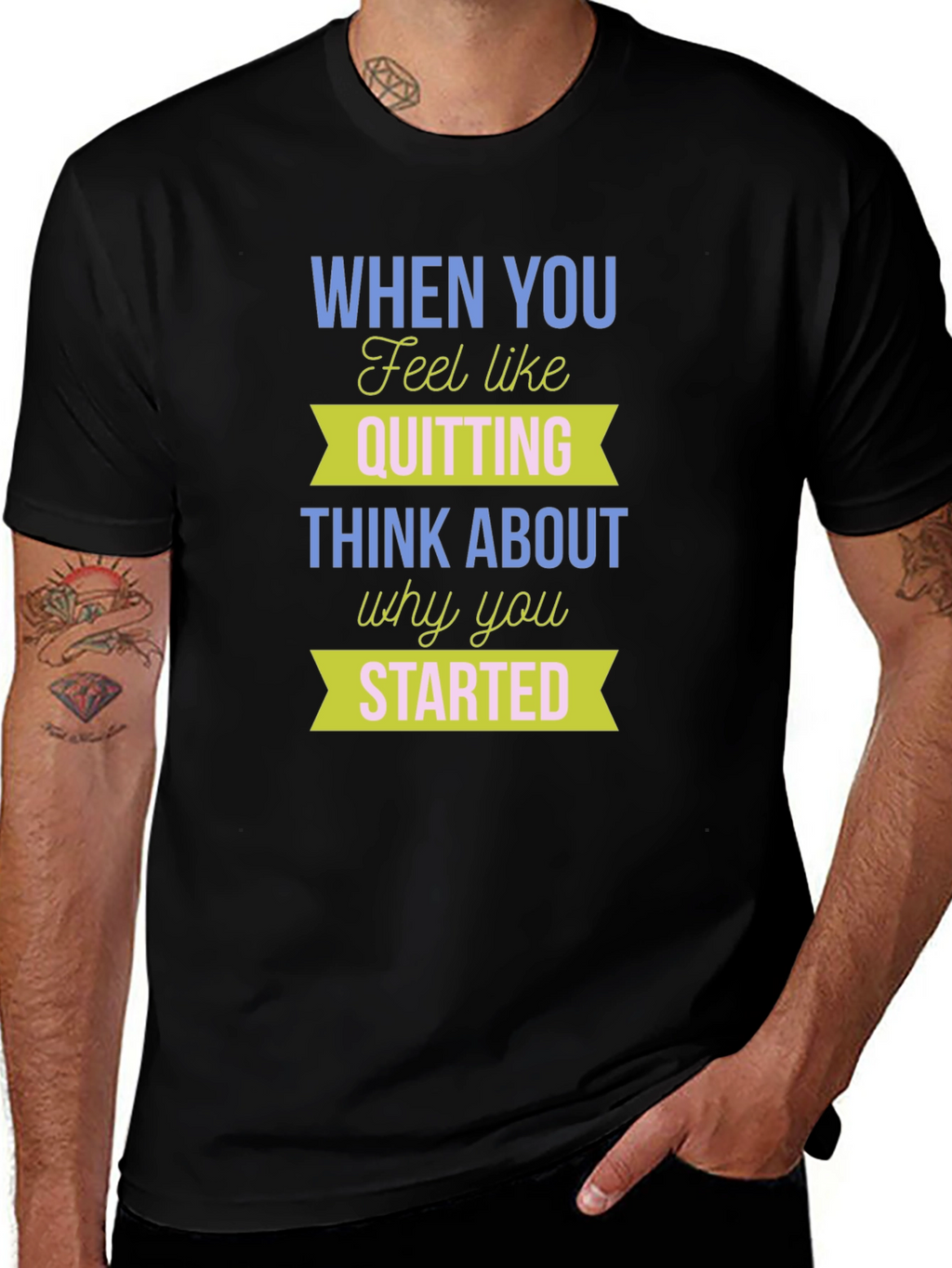 Motivational T-Shirt: Never Quit - Start Strong