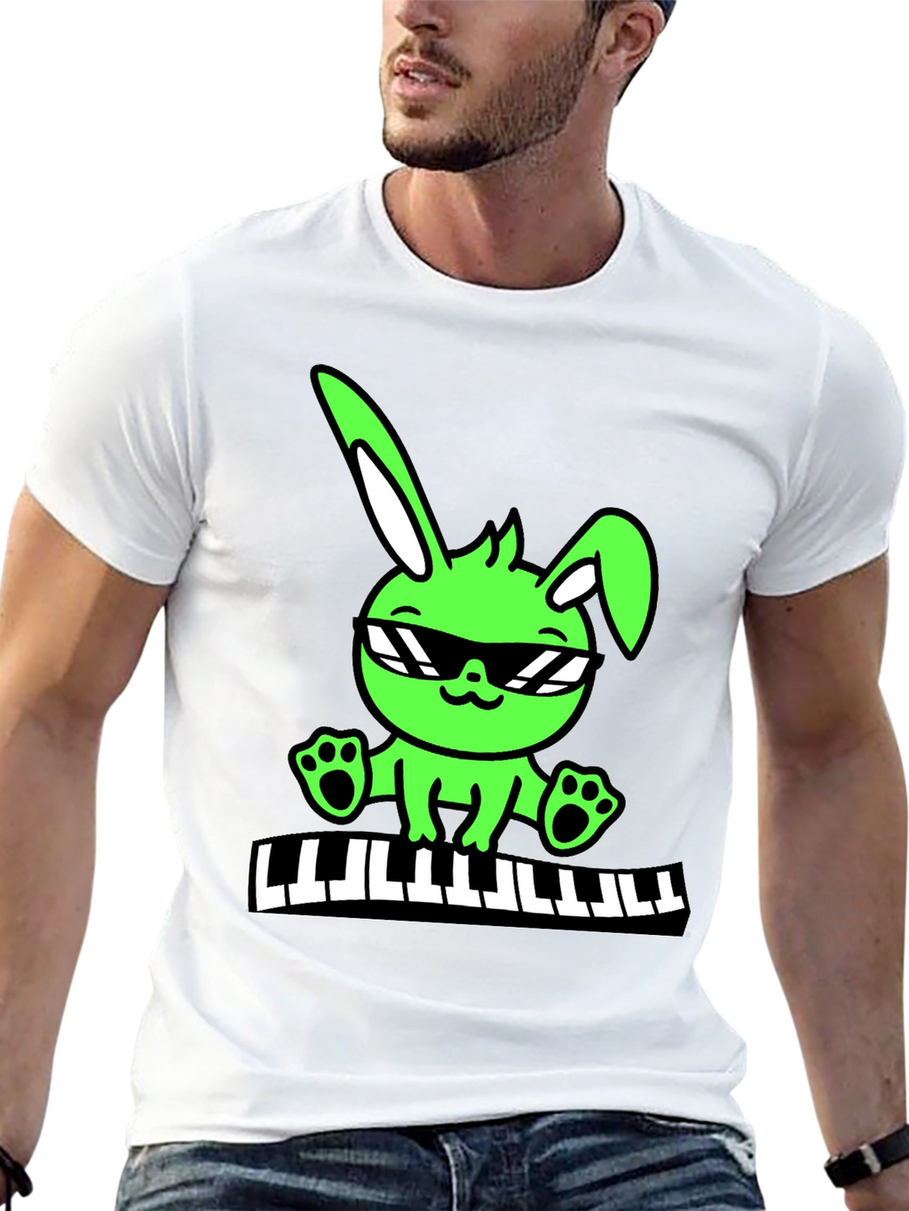 Cool Bunny Keyboardist Graphic Tee
