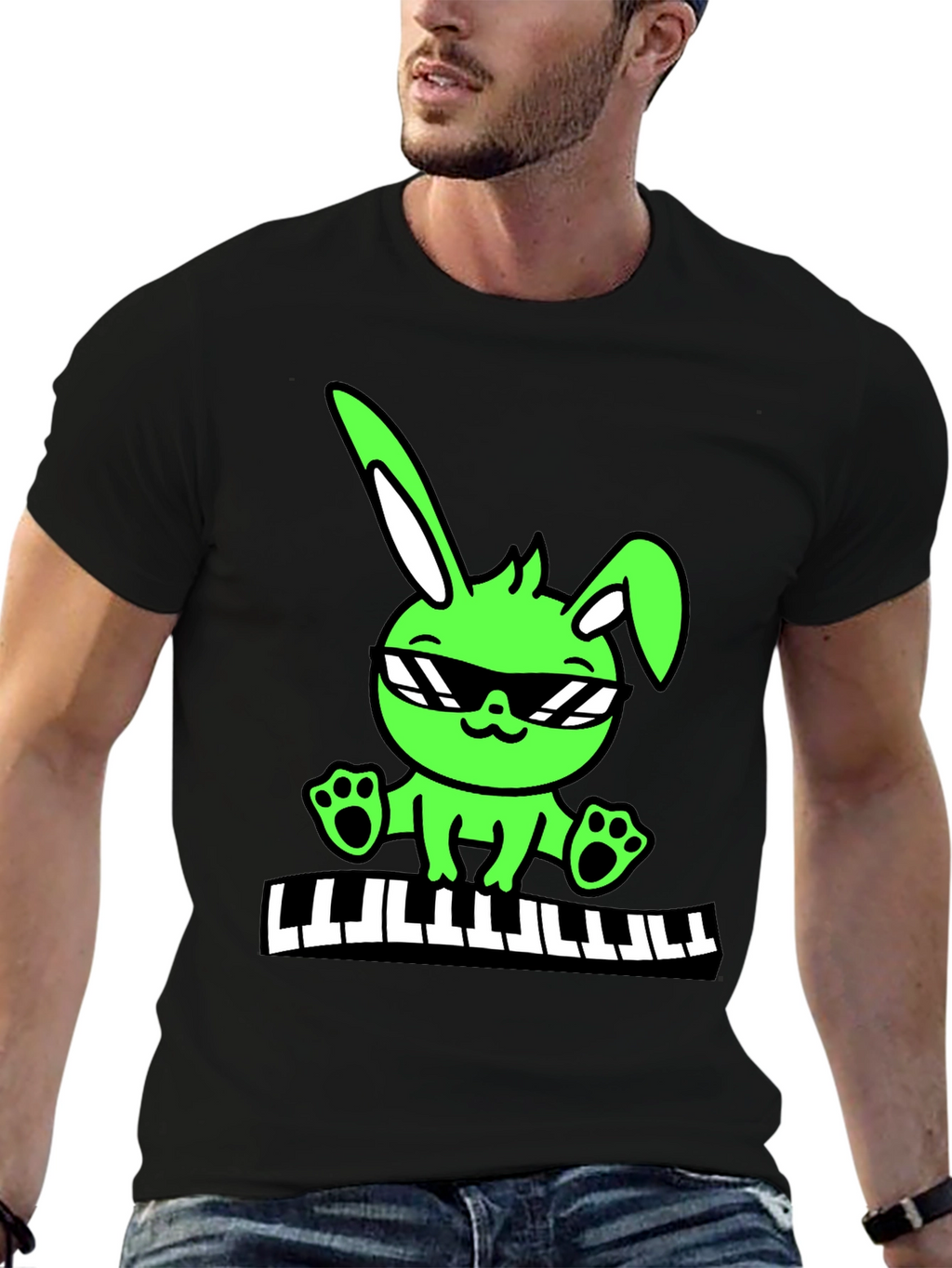 Cool Bunny Keyboardist Graphic Tee