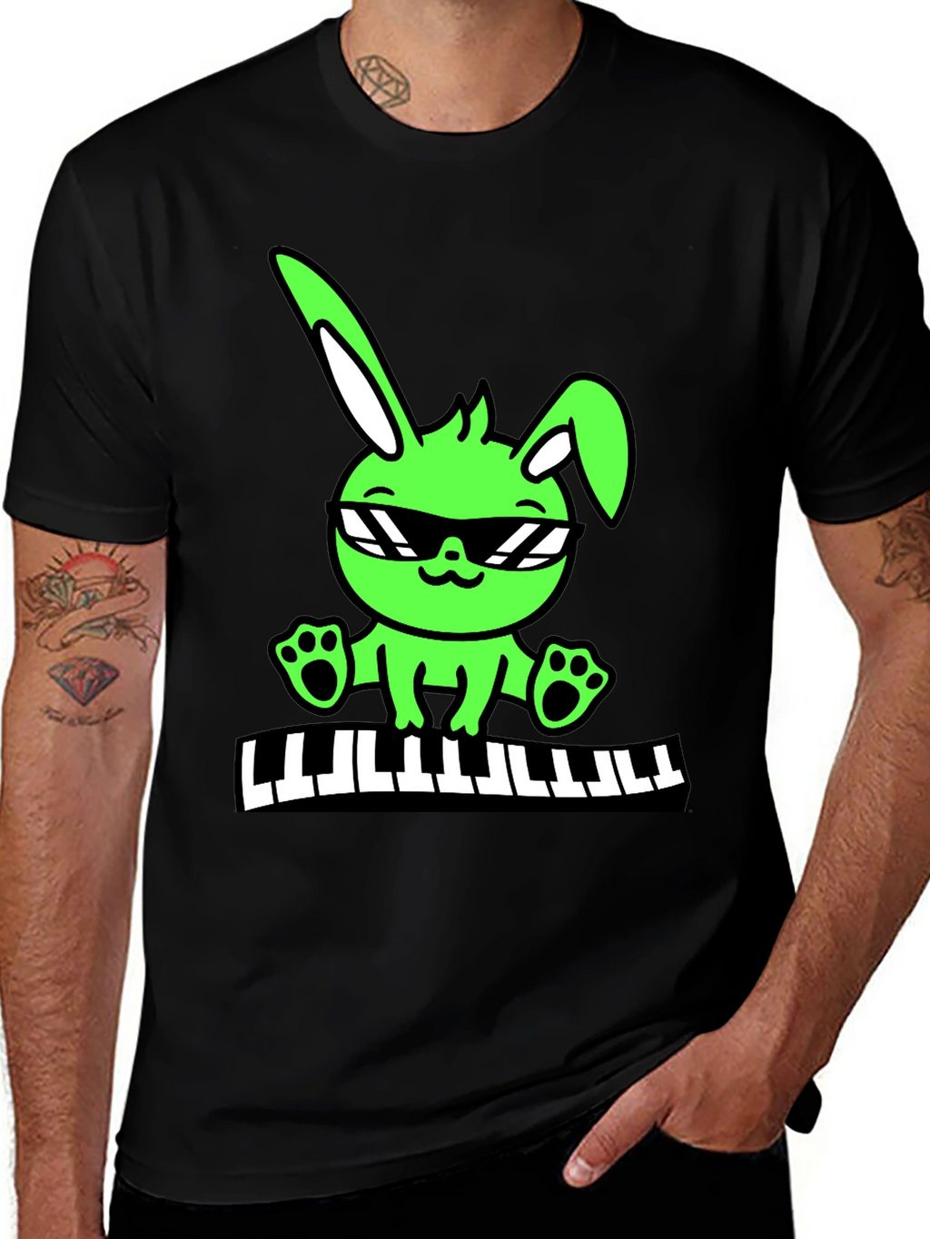 Cool Bunny Keyboardist Graphic Tee