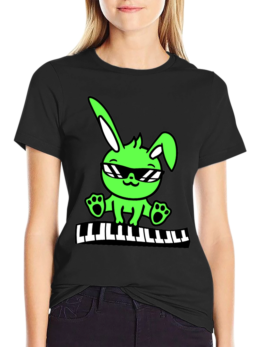 Cool Bunny Keyboardist Graphic Tee