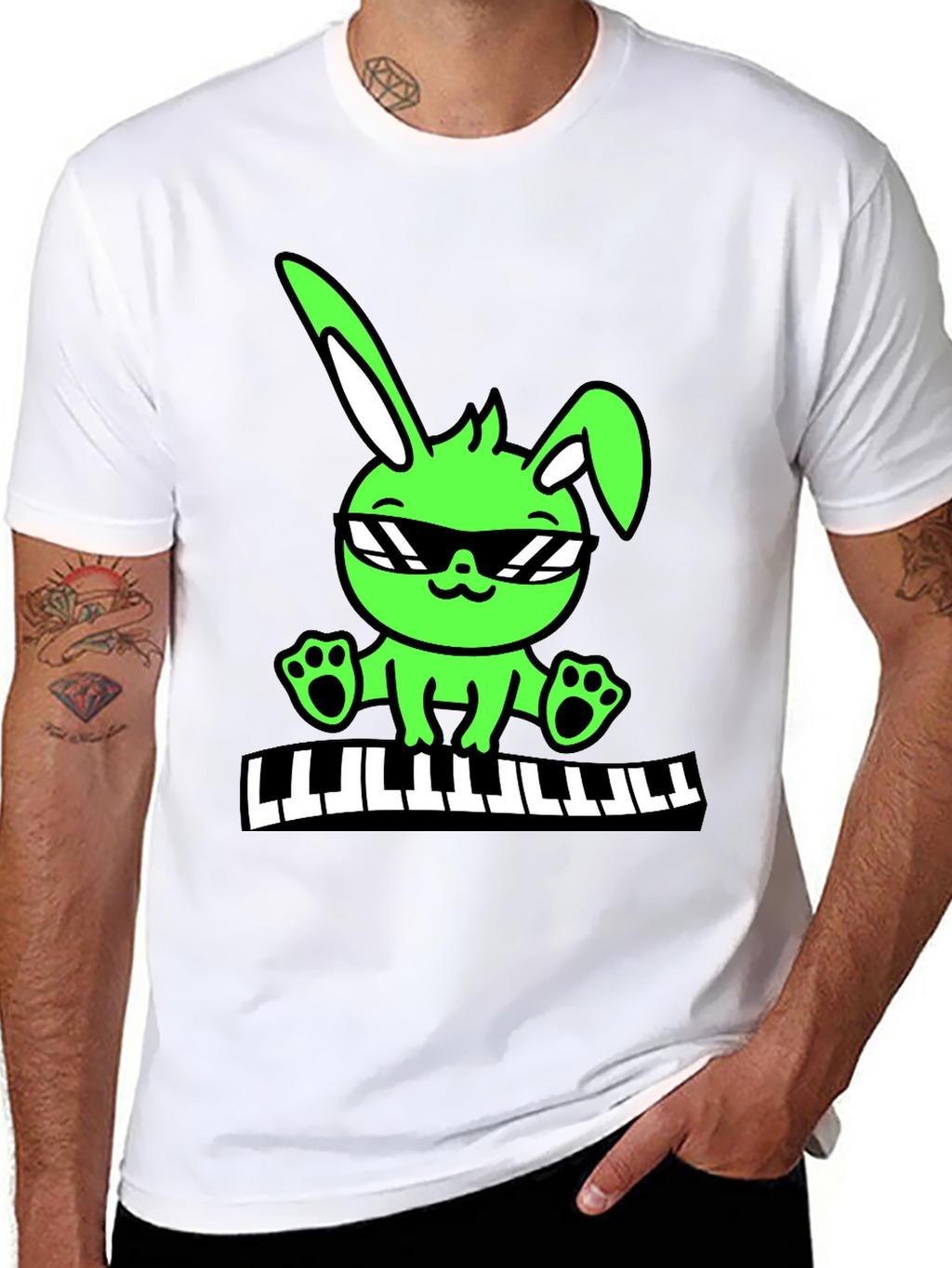 Cool Bunny Keyboardist Graphic Tee
