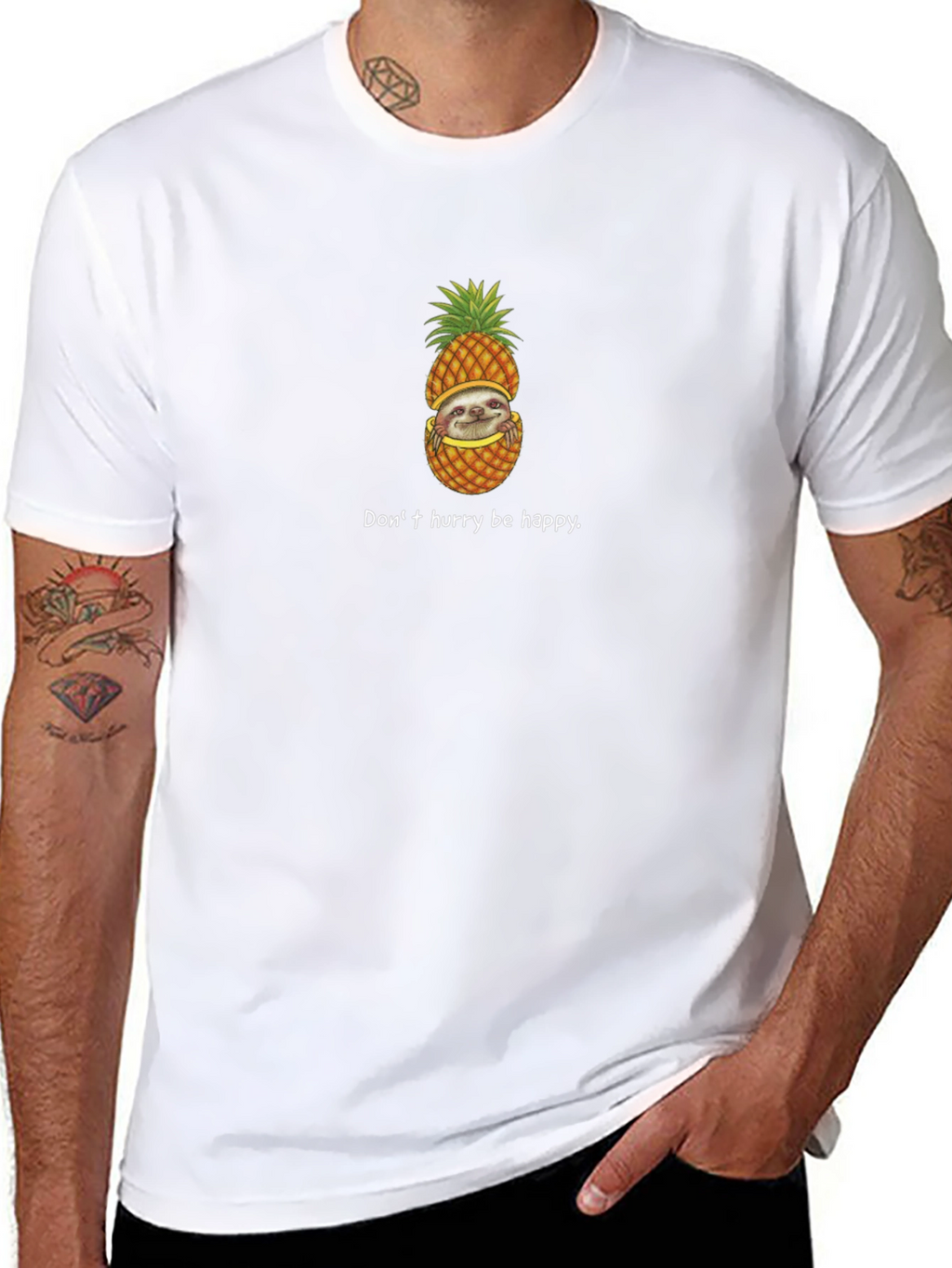 Sloth in Pineapple T-Shirt - Dont Hurry Be Happy