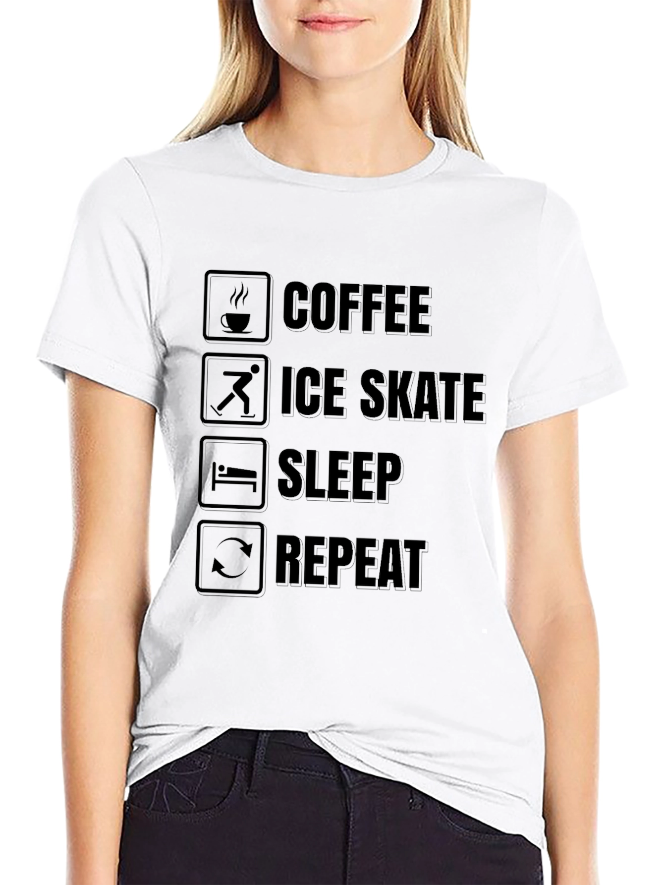 Coffee Ice Skate Sleep Repeat Graphic Tee