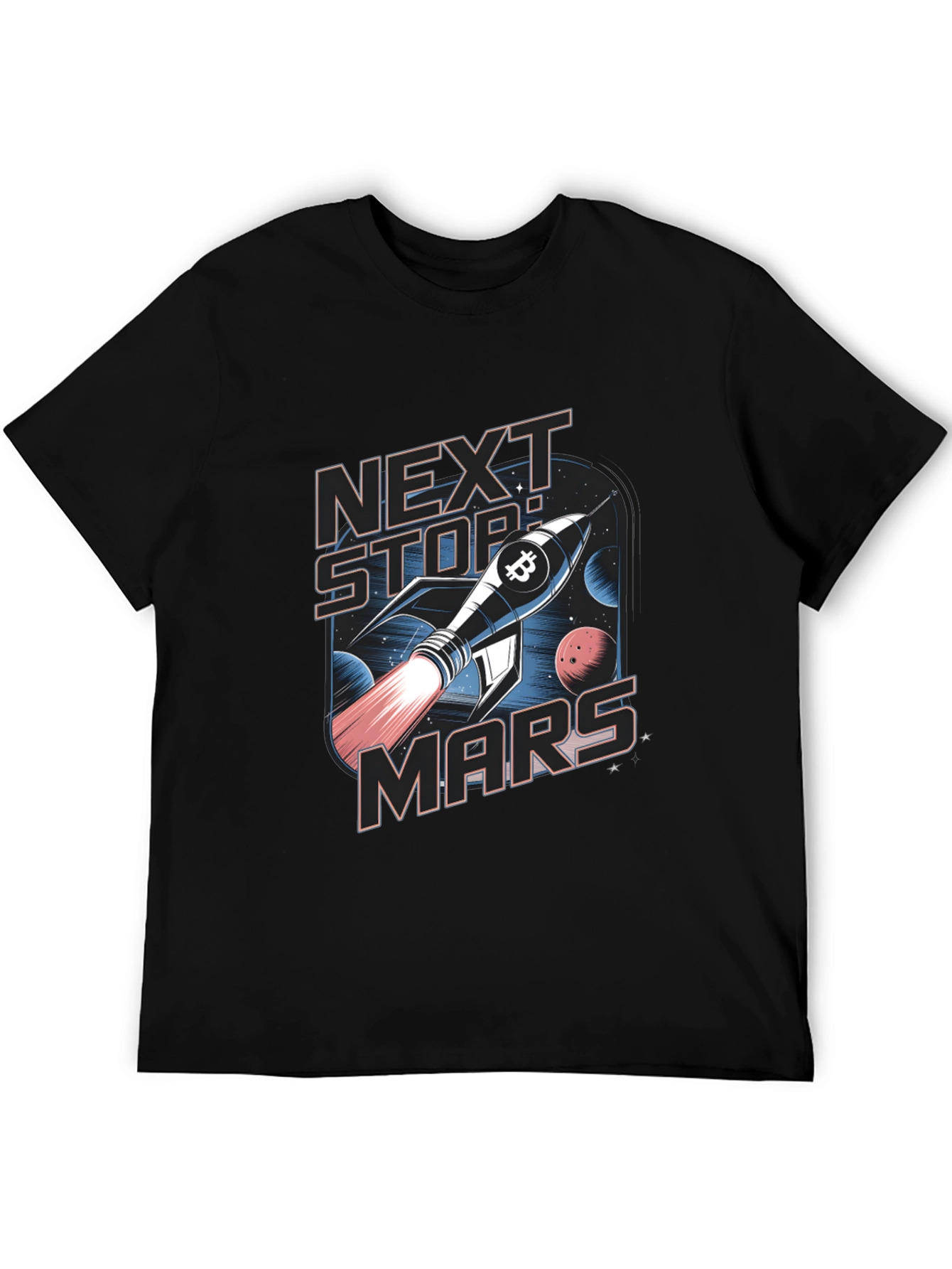 Next Stop Mars Bitcoin Rocket T-Shirt