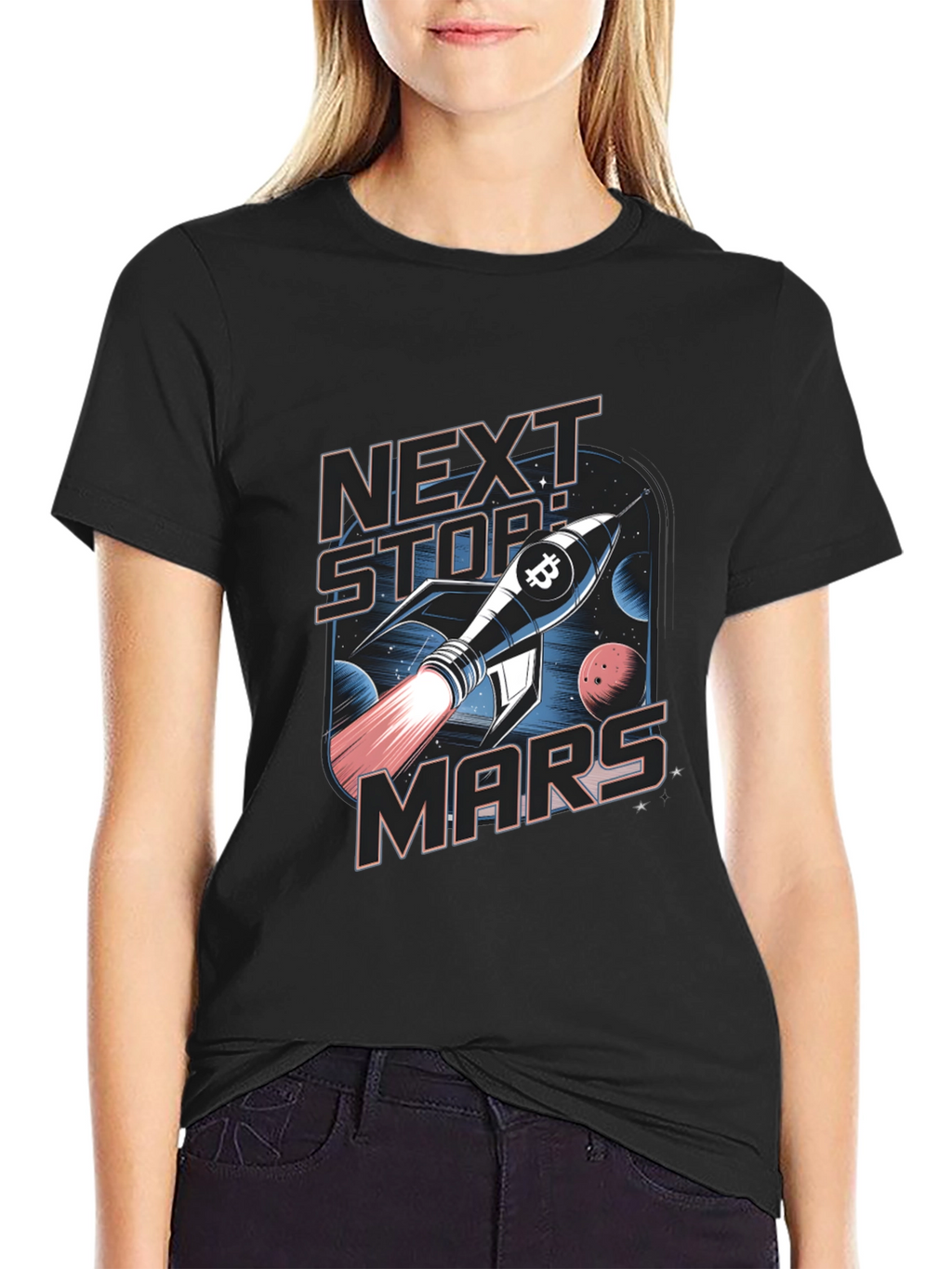 Next Stop Mars Bitcoin Rocket T-Shirt