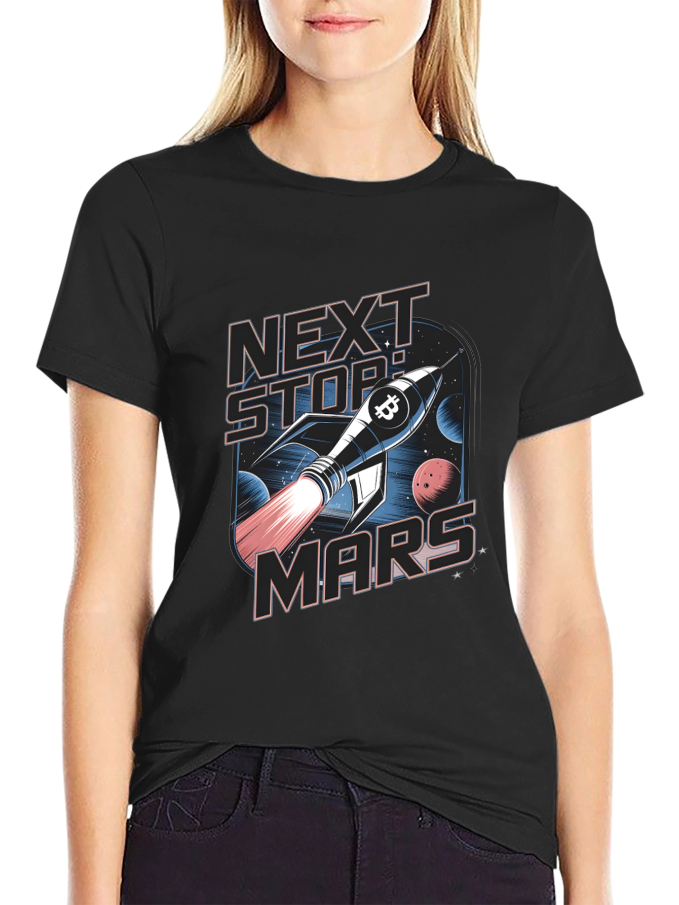 Next Stop Mars Bitcoin Rocket T-Shirt