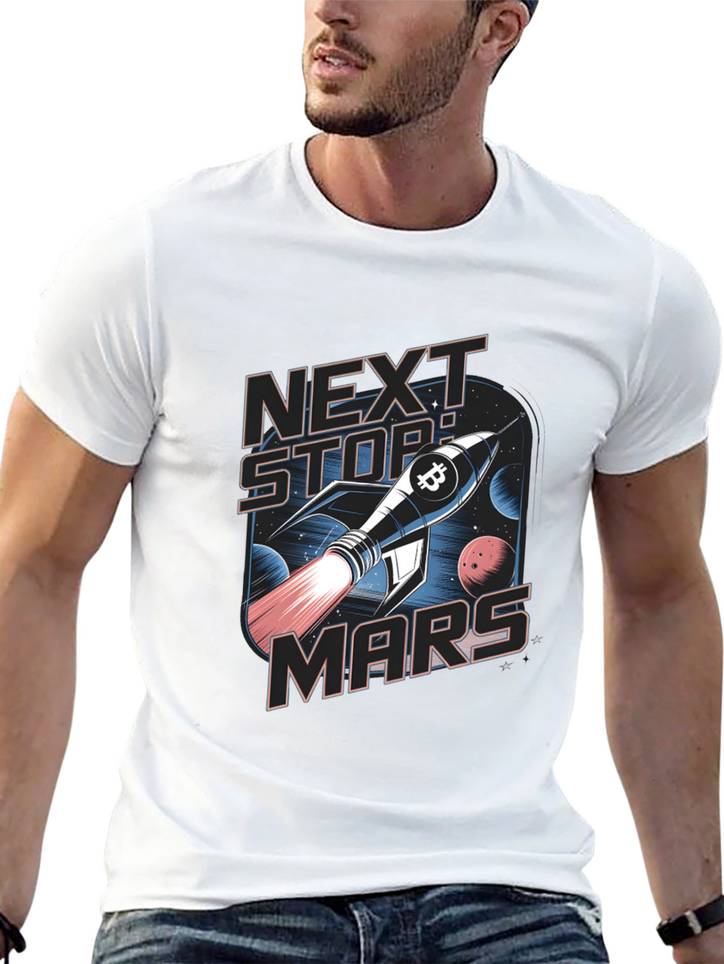 Next Stop Mars Bitcoin Rocket T-Shirt