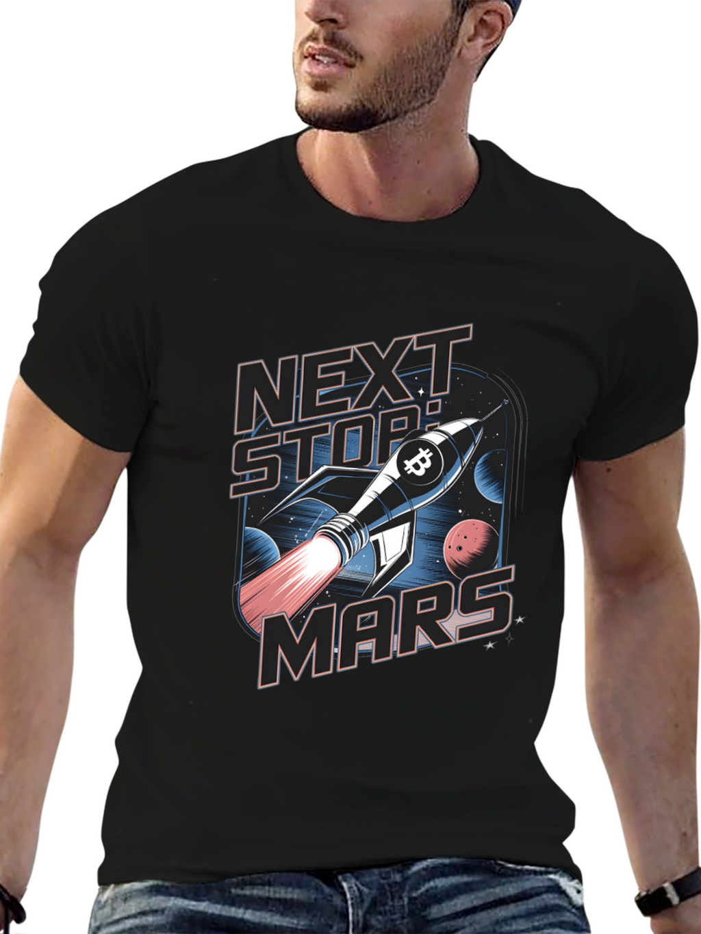 Next Stop Mars Bitcoin Rocket T-Shirt