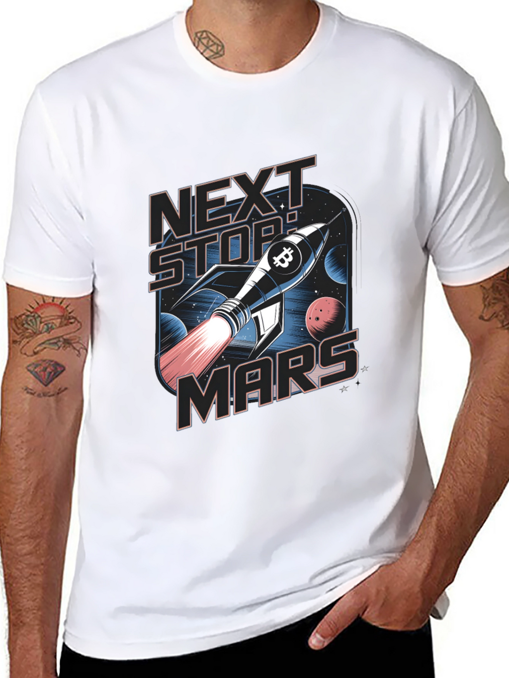 Next Stop Mars Bitcoin Rocket T-Shirt