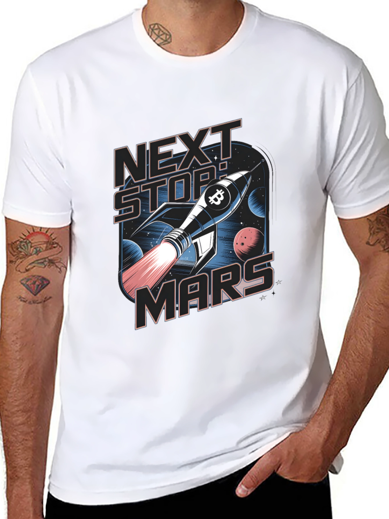 Next Stop Mars Bitcoin Rocket T-Shirt