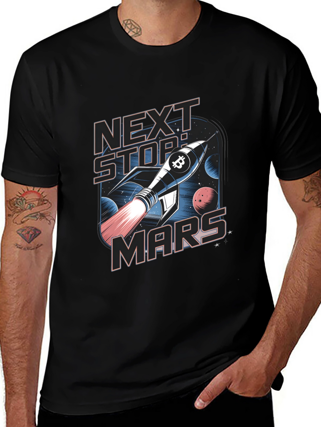 Next Stop Mars Bitcoin Rocket T-Shirt