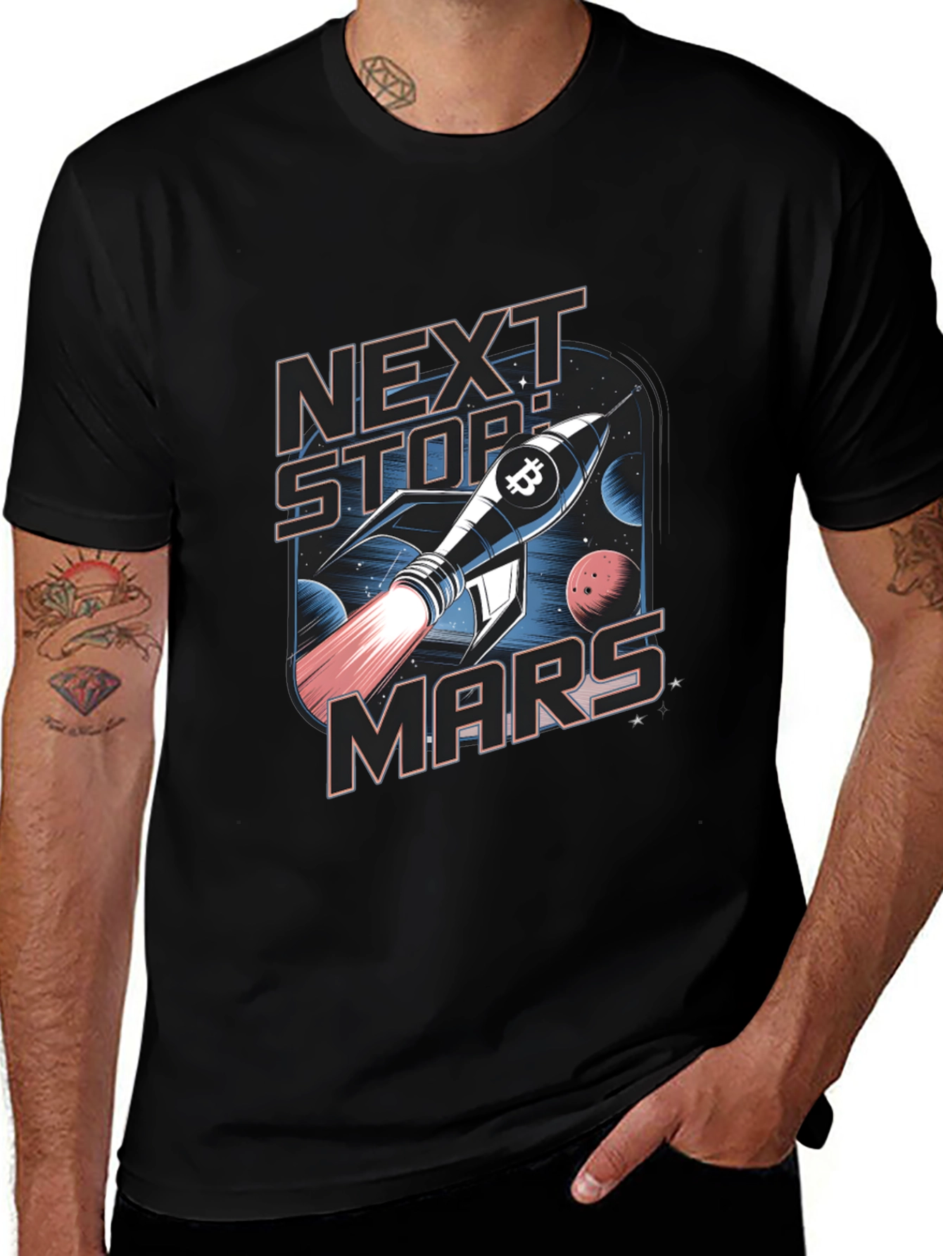 Next Stop Mars Bitcoin Rocket T-Shirt