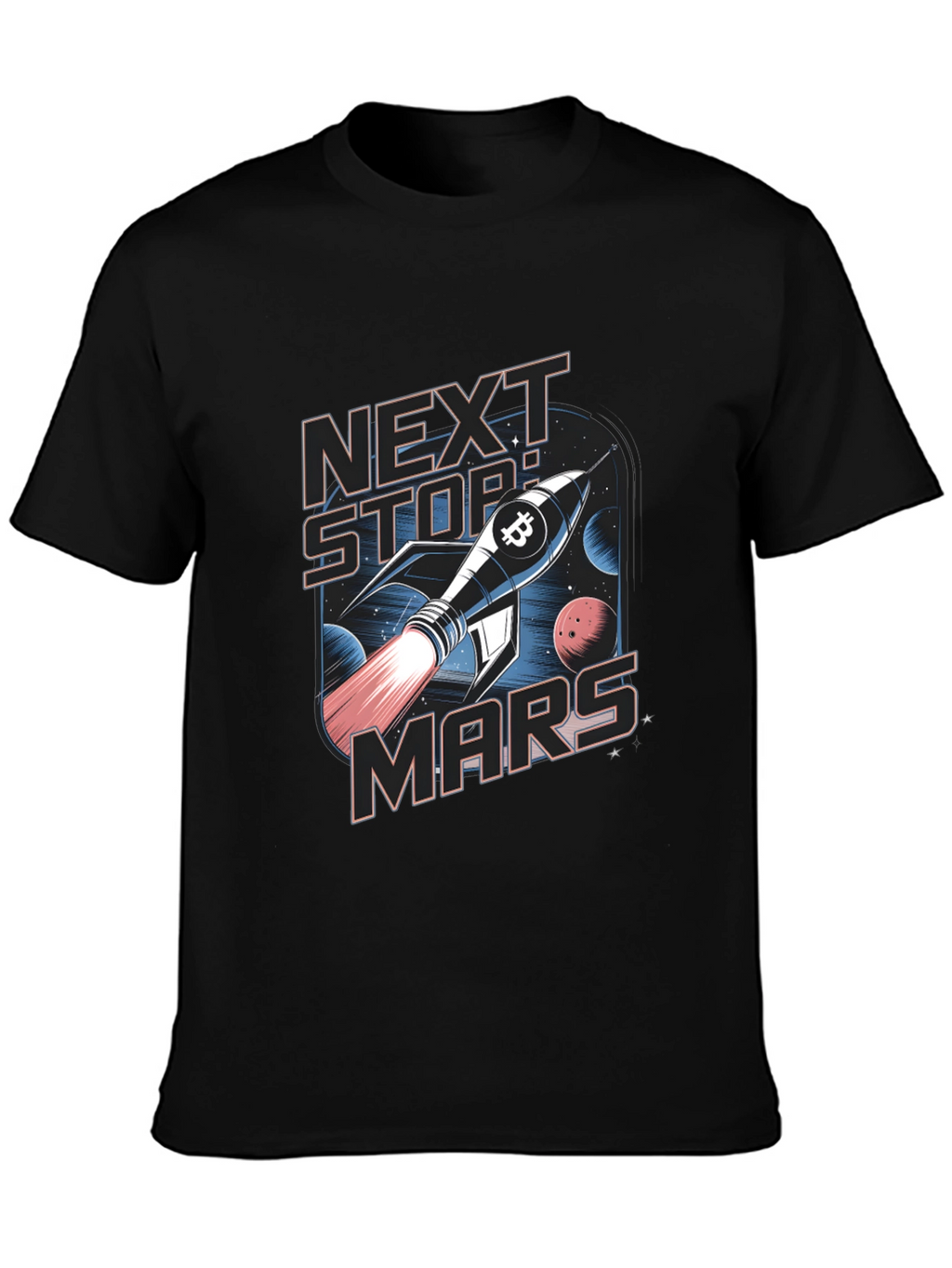 Next Stop Mars Bitcoin Rocket T-Shirt