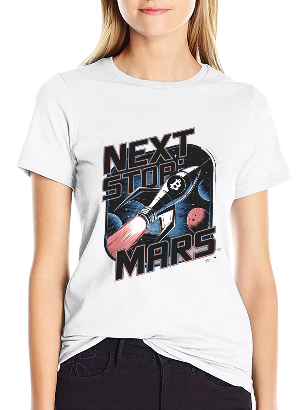 Next Stop Mars Bitcoin Rocket T-Shirt