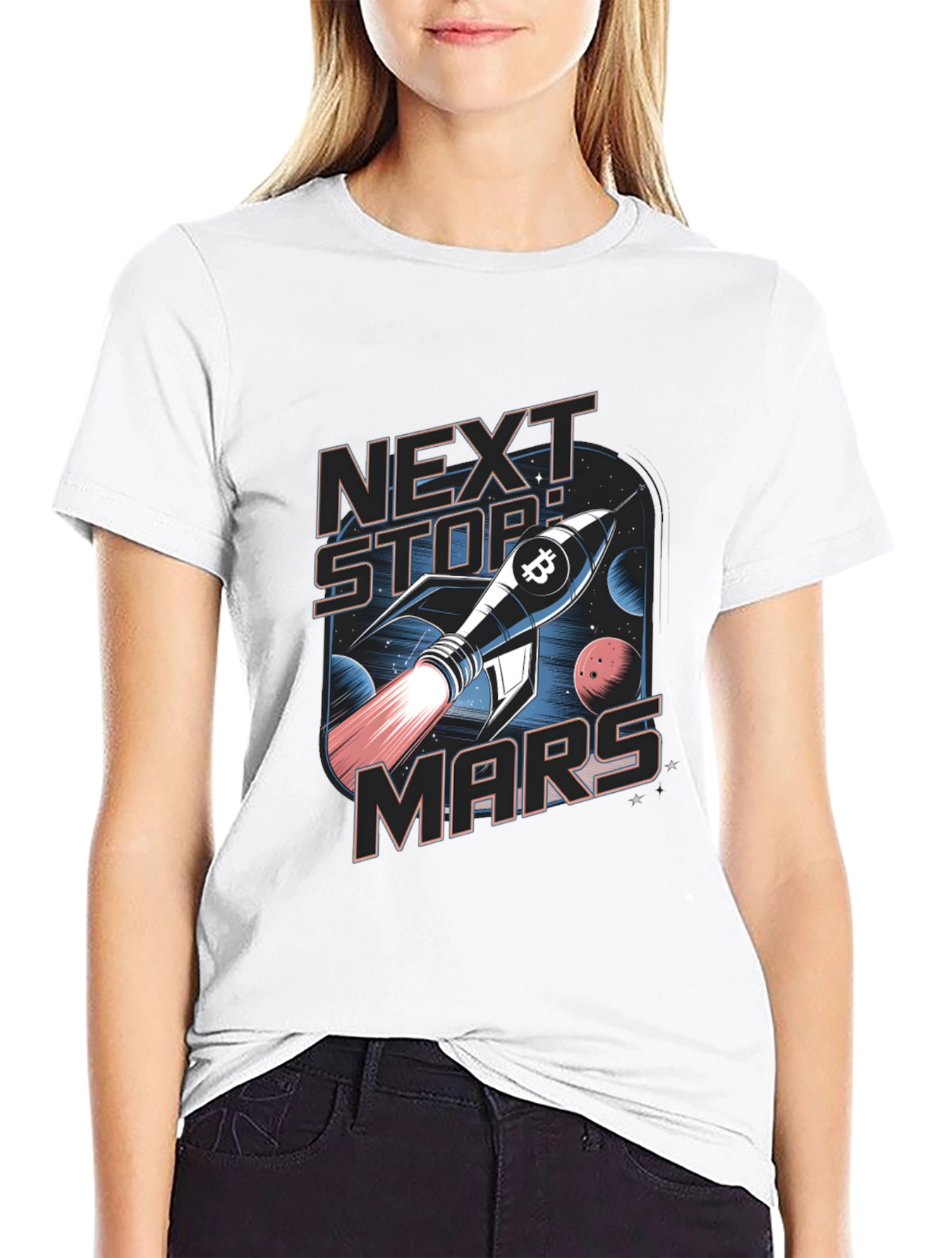 Next Stop Mars Bitcoin Rocket T-Shirt