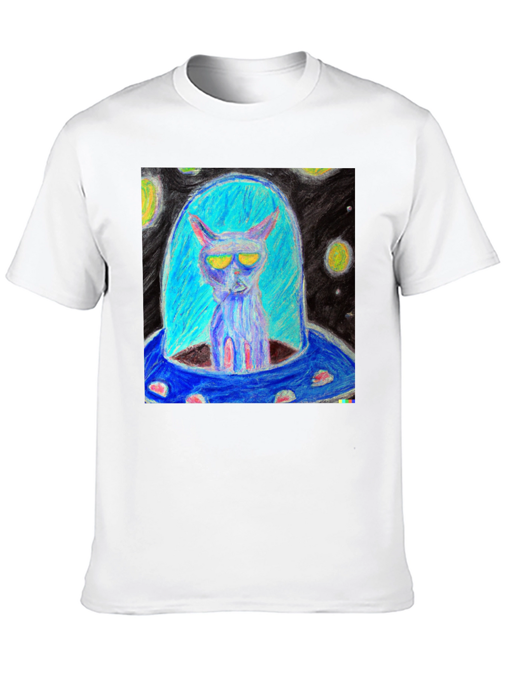Alien Cat UFO Graphic Tee - Black