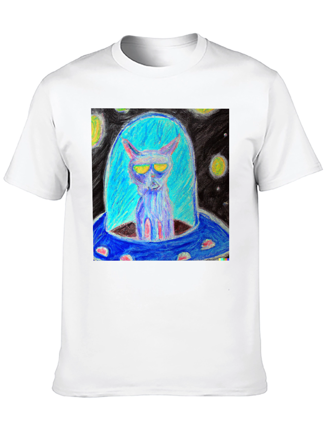 Alien Cat UFO Graphic Tee - Black
