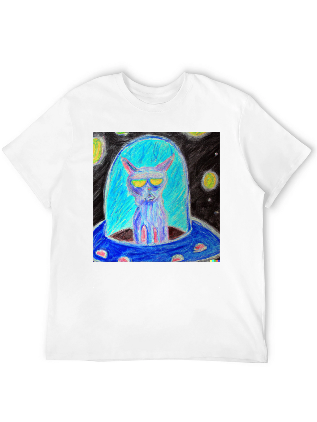 Alien Cat UFO Graphic Tee - Black