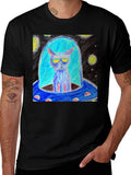 Alien Cat UFO Graphic Tee - Black