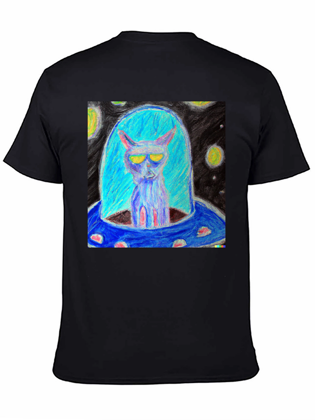Alien Cat UFO Graphic Tee - Black