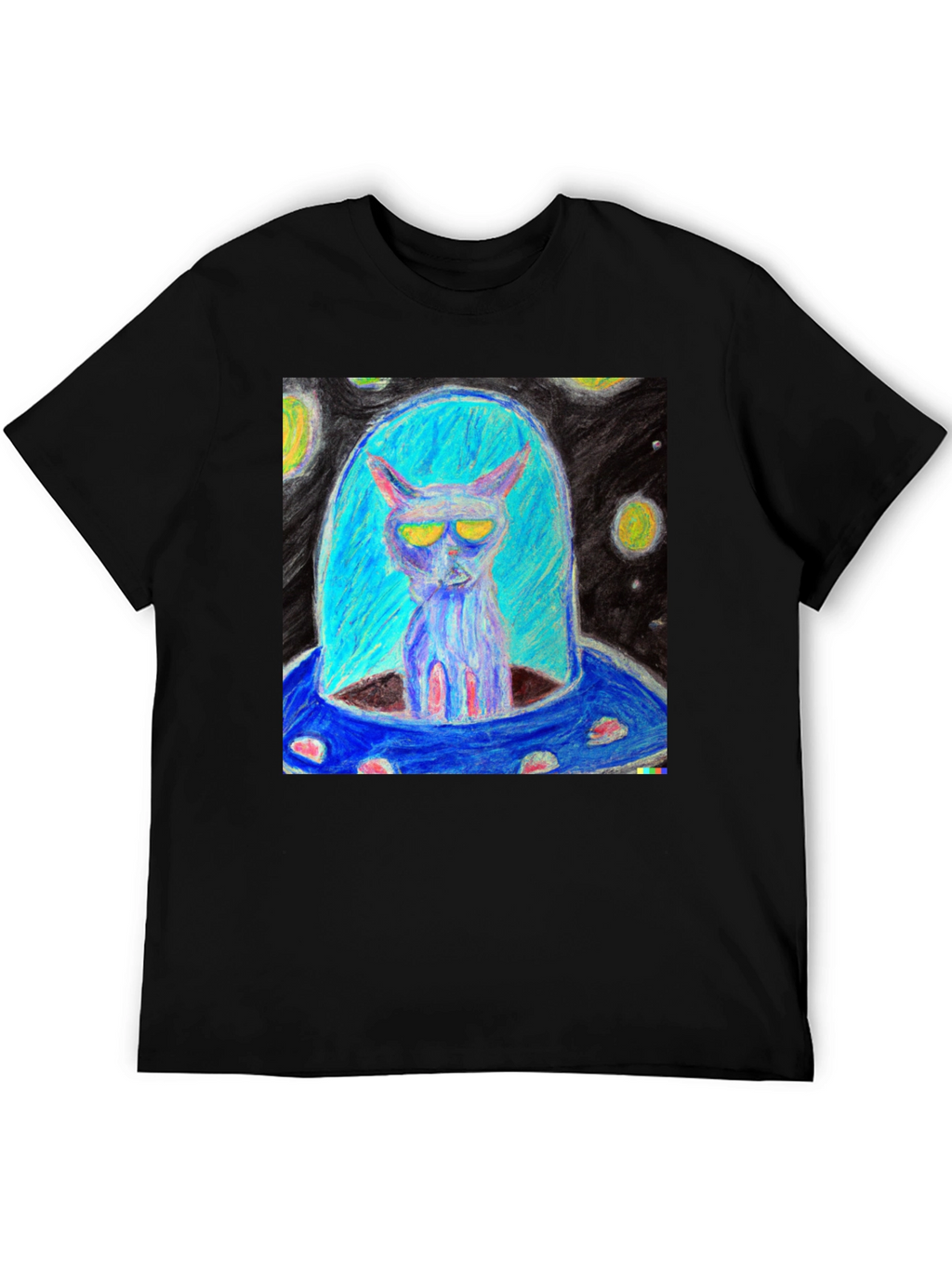 Alien Cat UFO Graphic Tee - Black