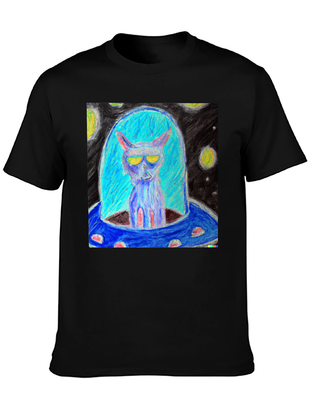 Alien Cat UFO Graphic Tee - Black