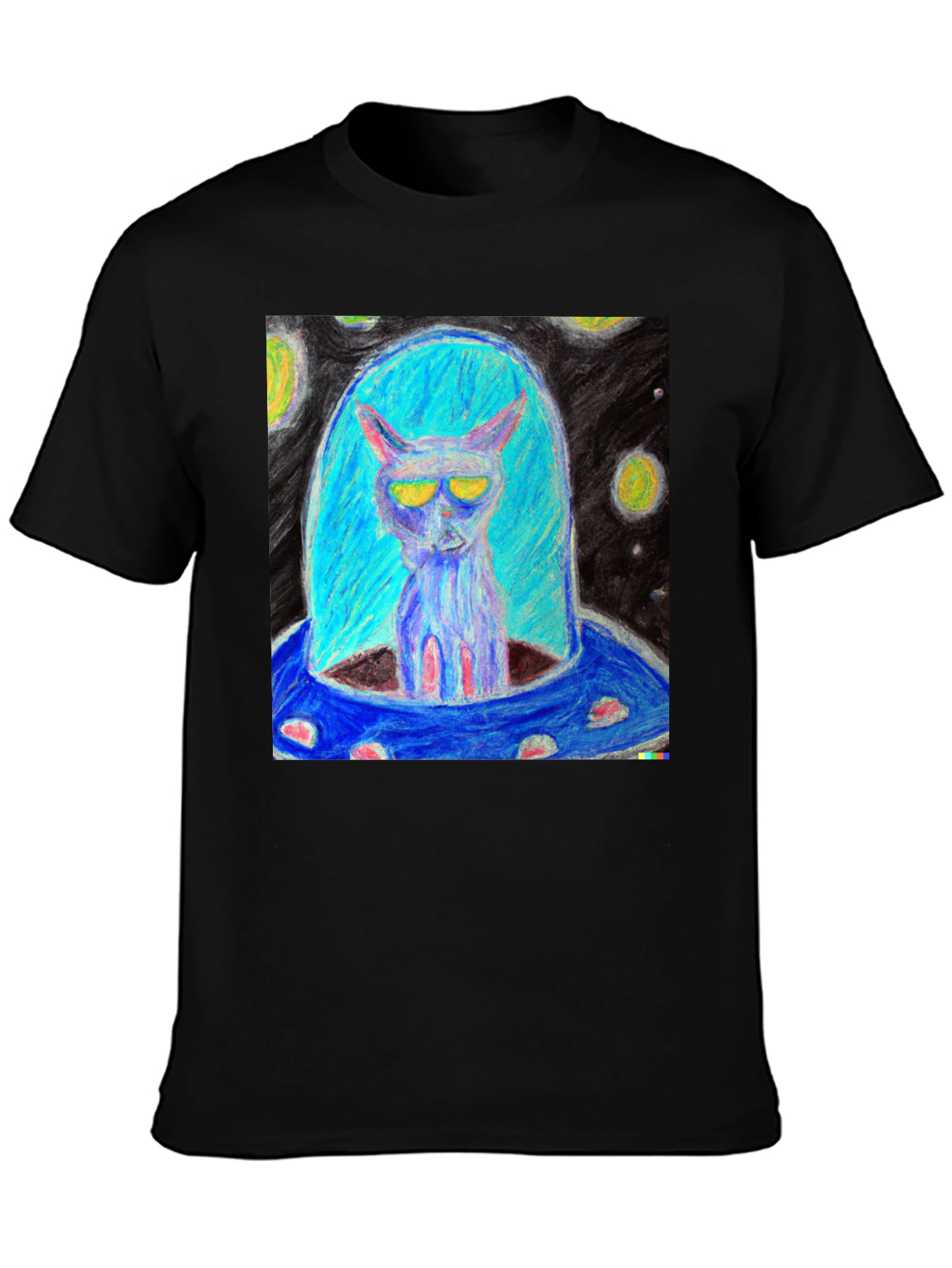 Alien Cat UFO Graphic Tee - Black