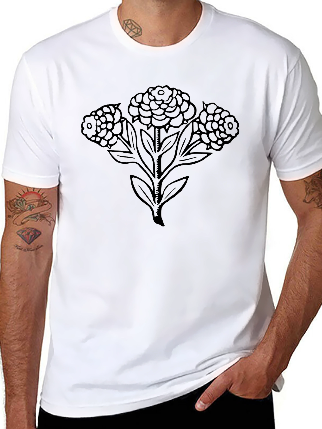 Black Floral Print Tee - Mens Casual Style