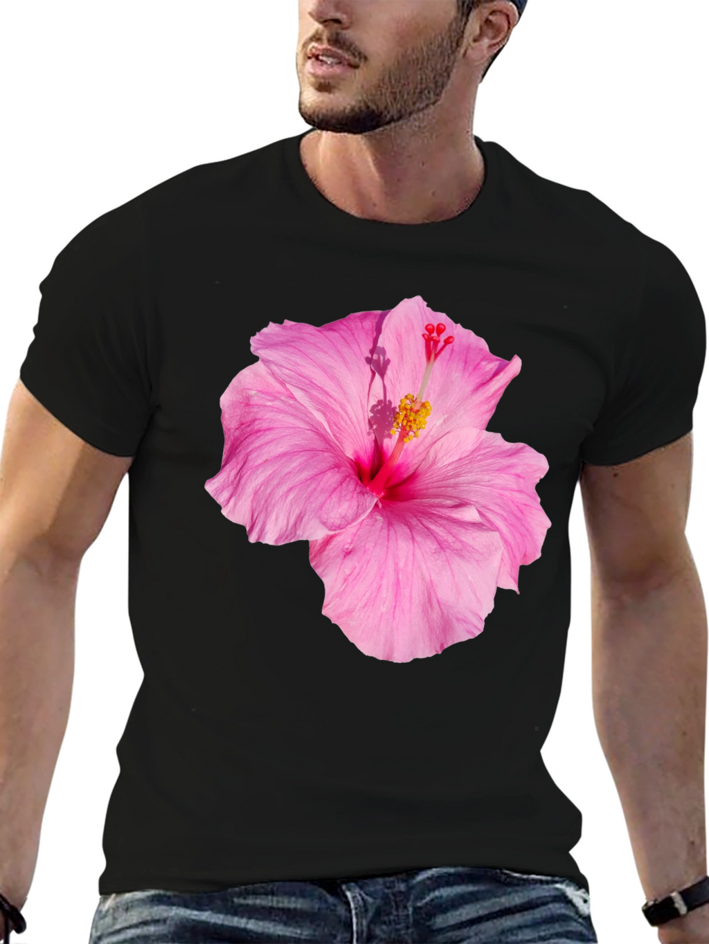 Hibiscus Flower Graphic Black T-Shirt