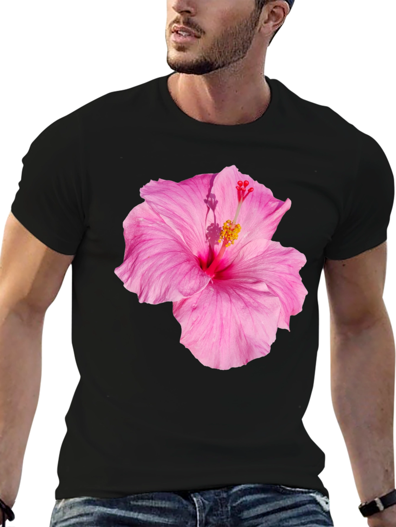 Hibiscus Flower Graphic Black T-Shirt