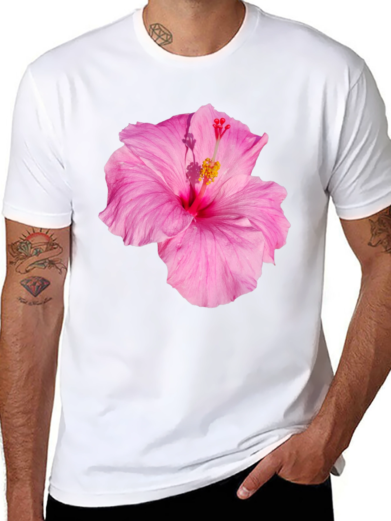 Hibiscus Flower Graphic Black T-Shirt