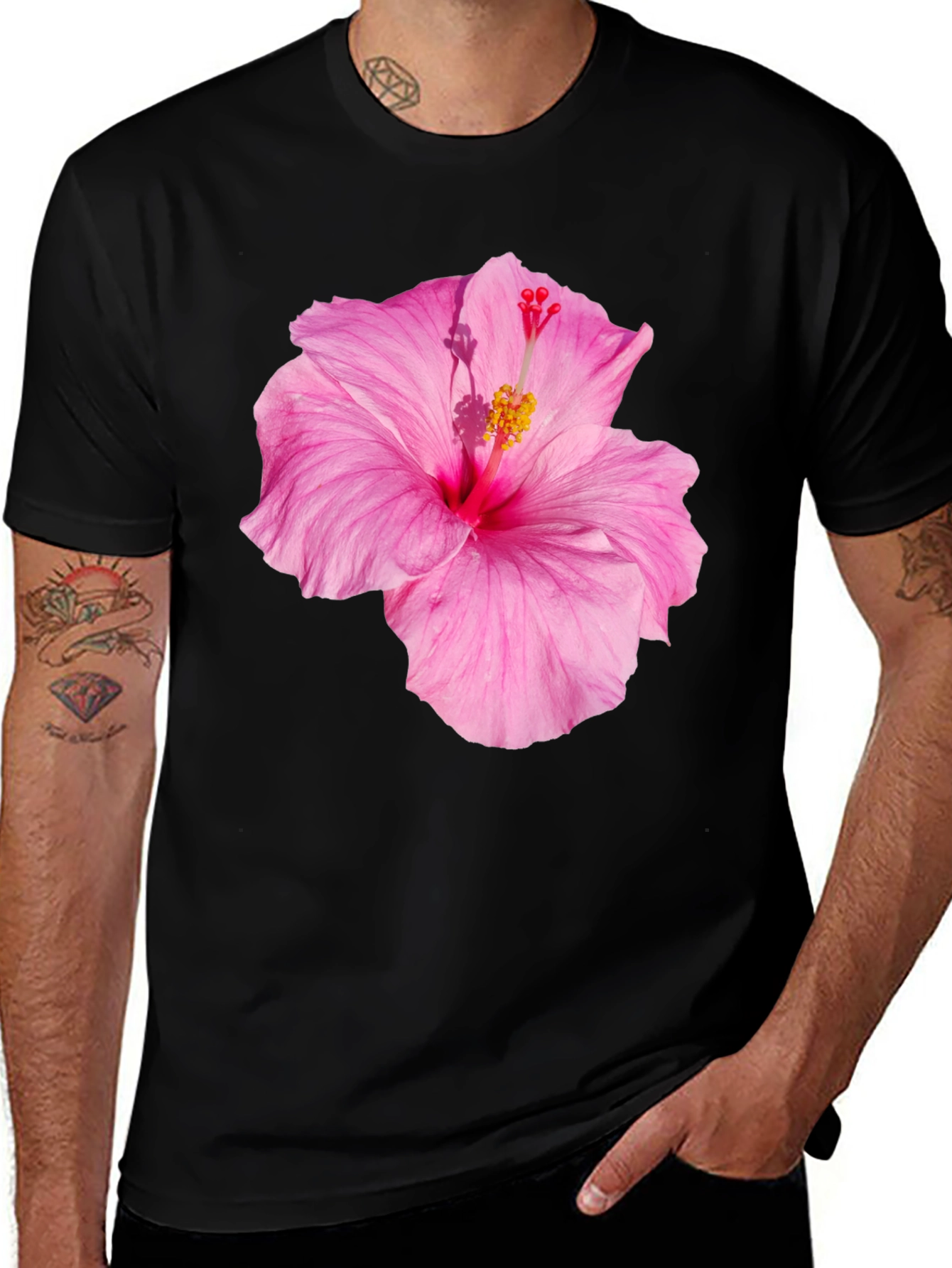 Hibiscus Flower Graphic Black T-Shirt