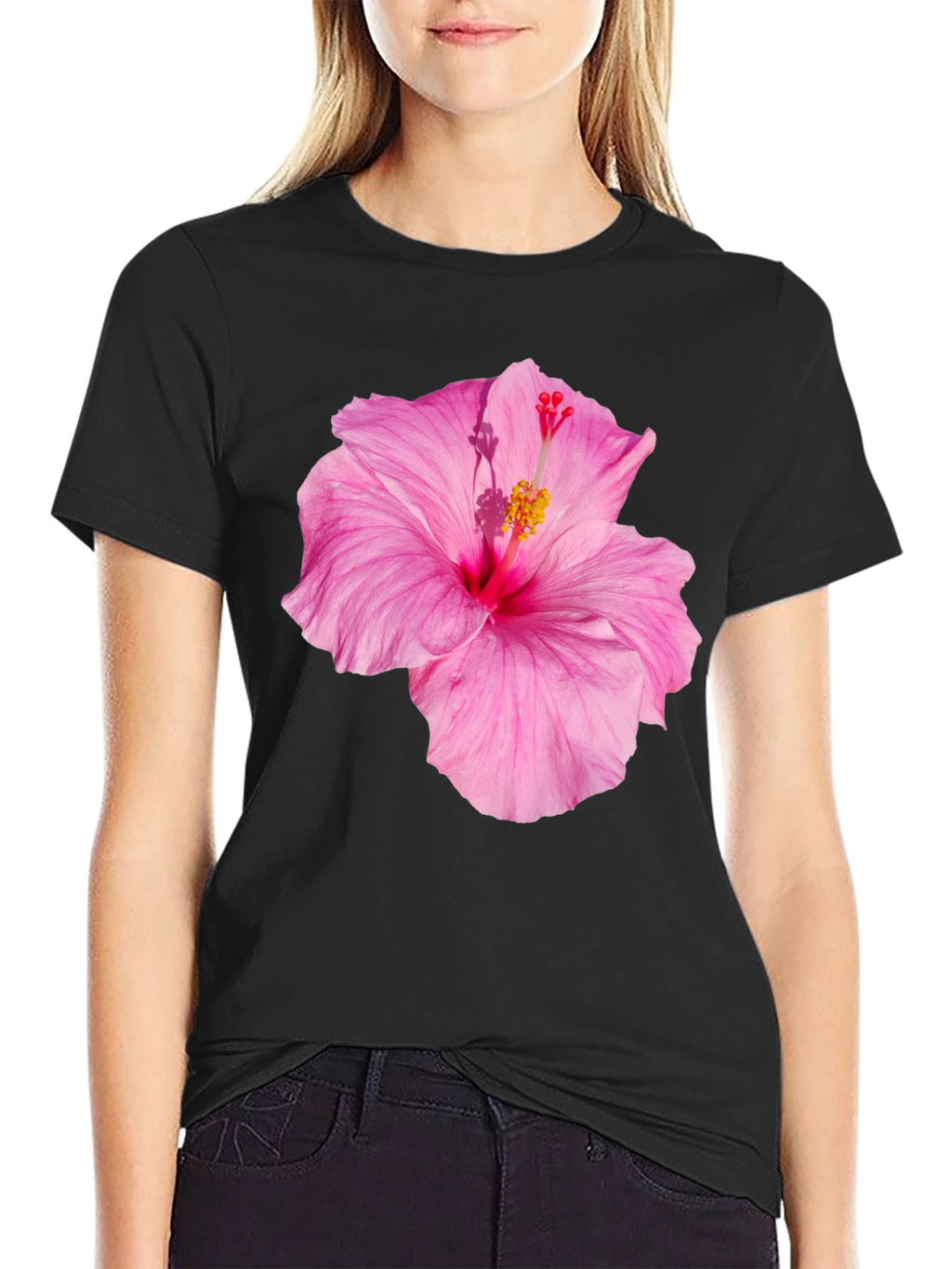 Hibiscus Flower Graphic Black T-Shirt