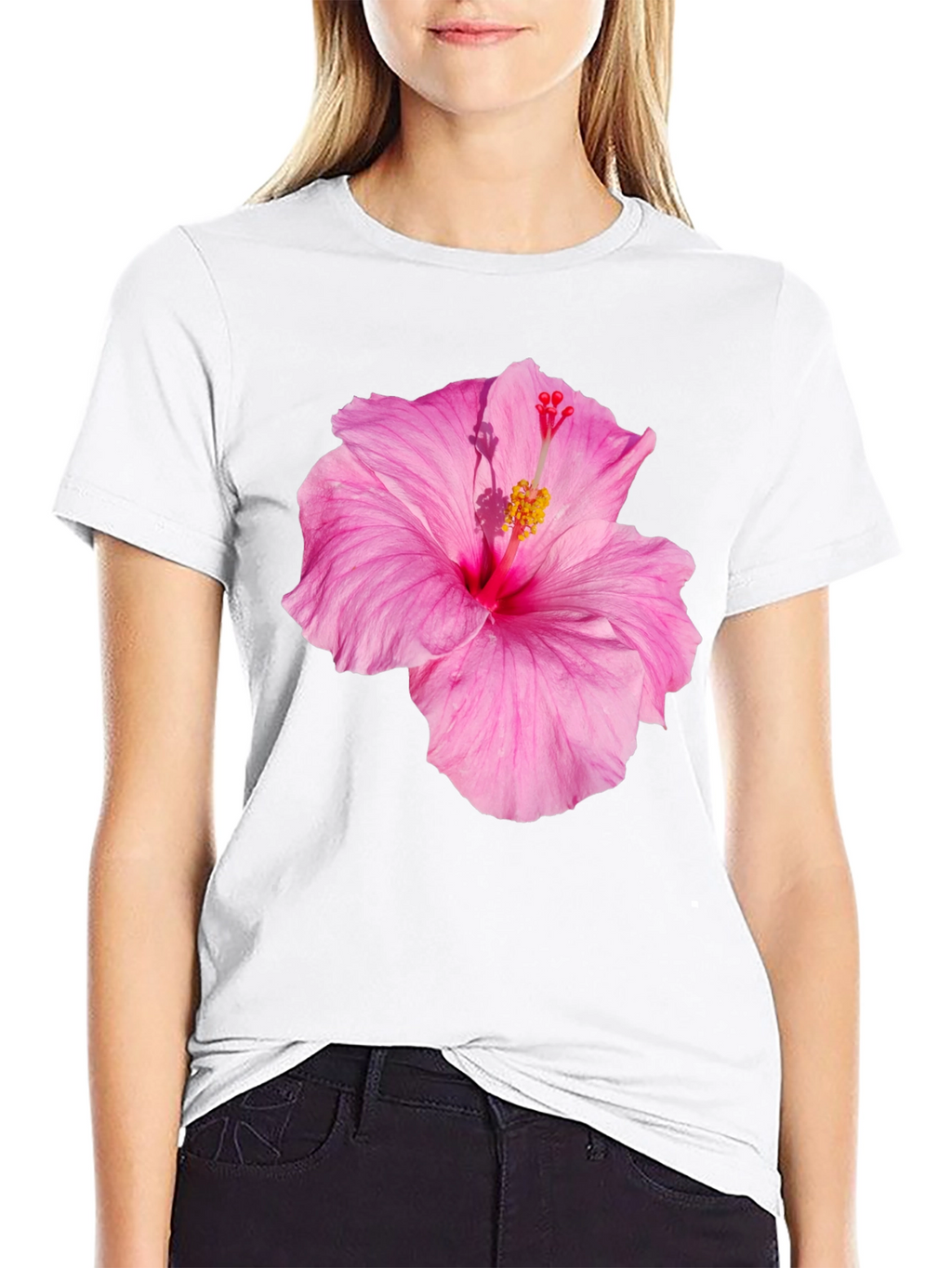 Hibiscus Flower Graphic Black T-Shirt