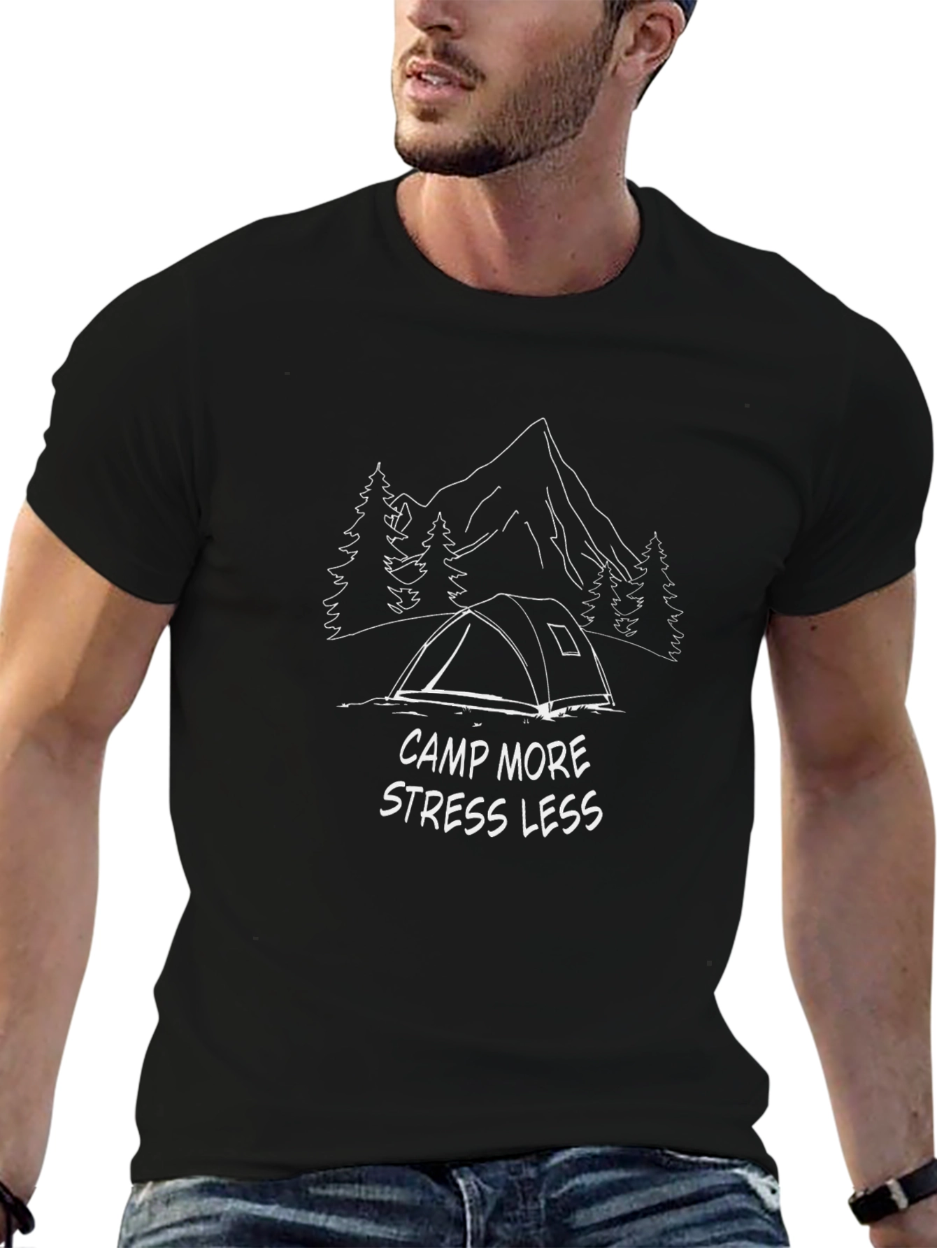 Camp More Stress Less Graphic T-Shirt