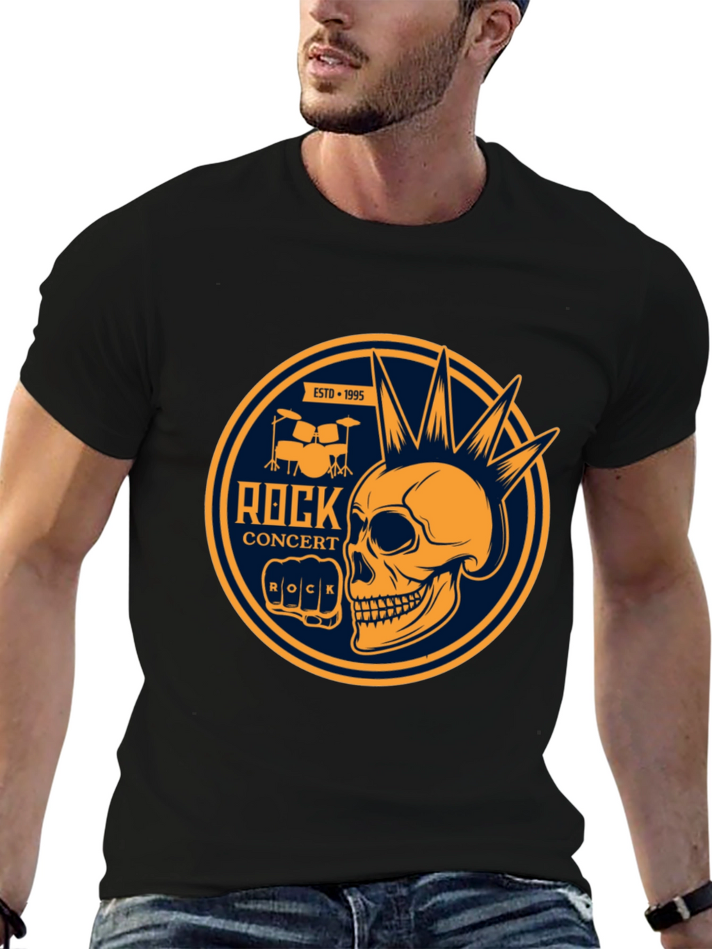 Rock Concert Skull Graphic Tee - Black