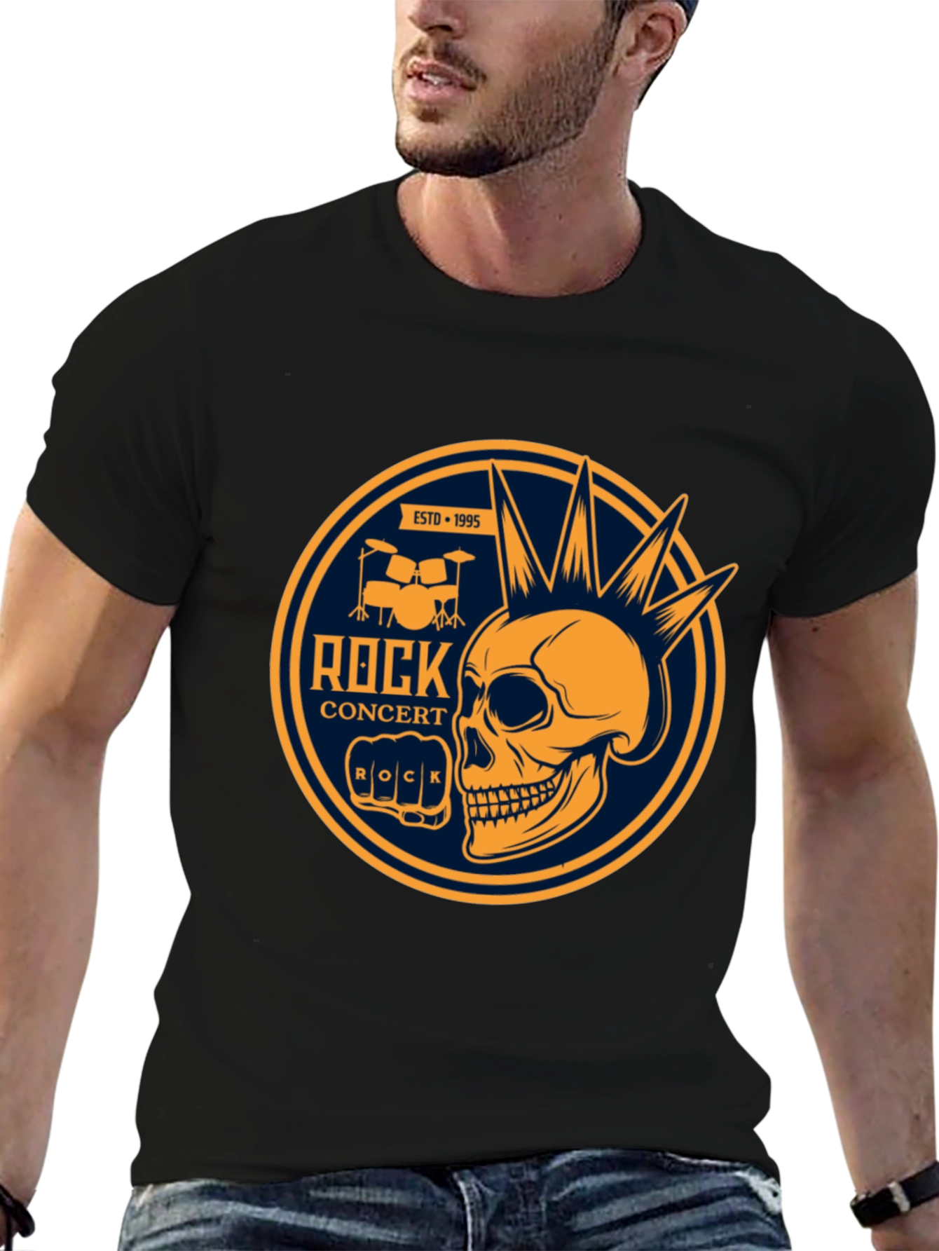 Rock Concert Skull Graphic Tee - Black