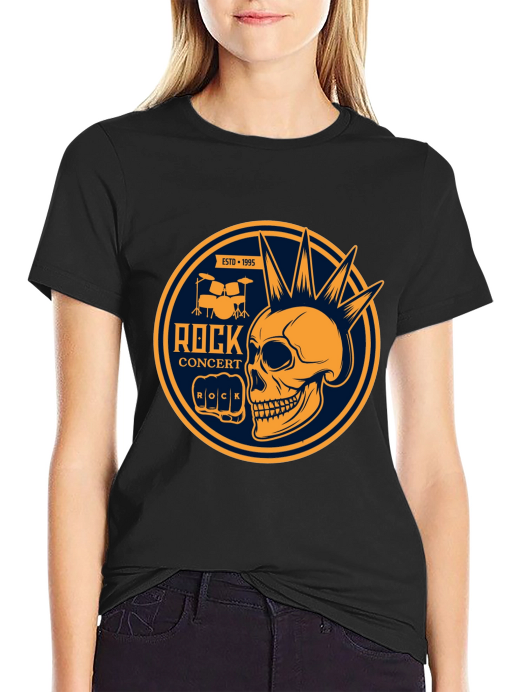 Rock Concert Skull Graphic Tee - Black