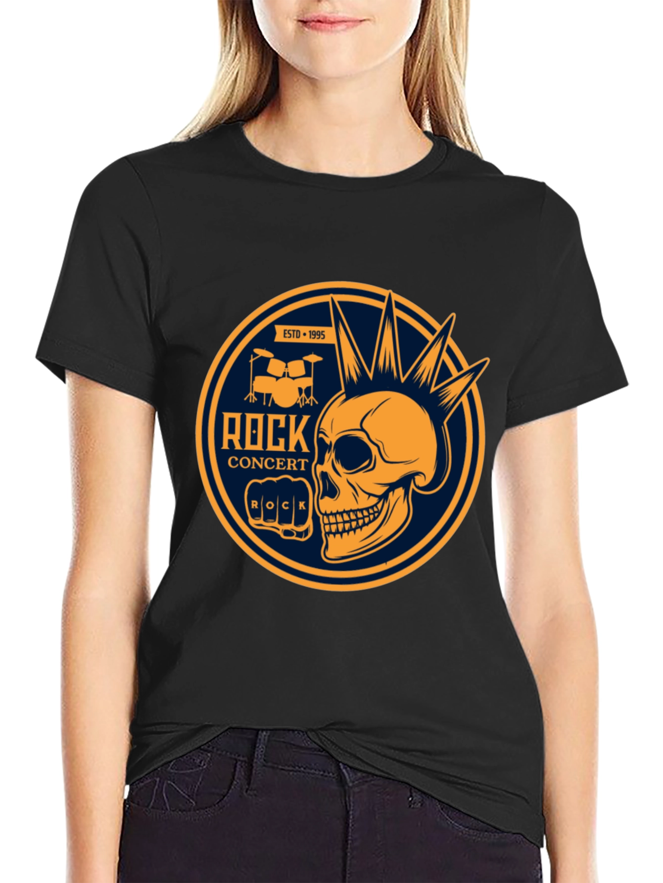 Rock Concert Skull Graphic Tee - Black