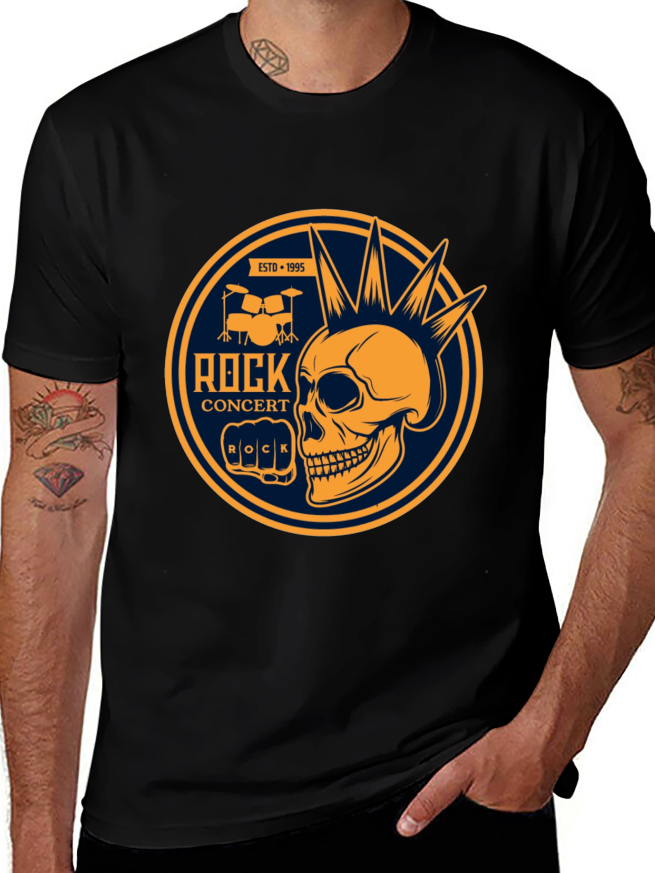 Rock Concert Skull Graphic Tee - Black