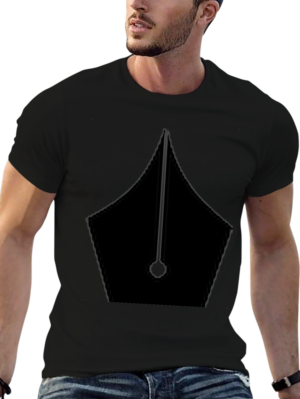Mens Black Fountain Pen Graphic Tee Shirt