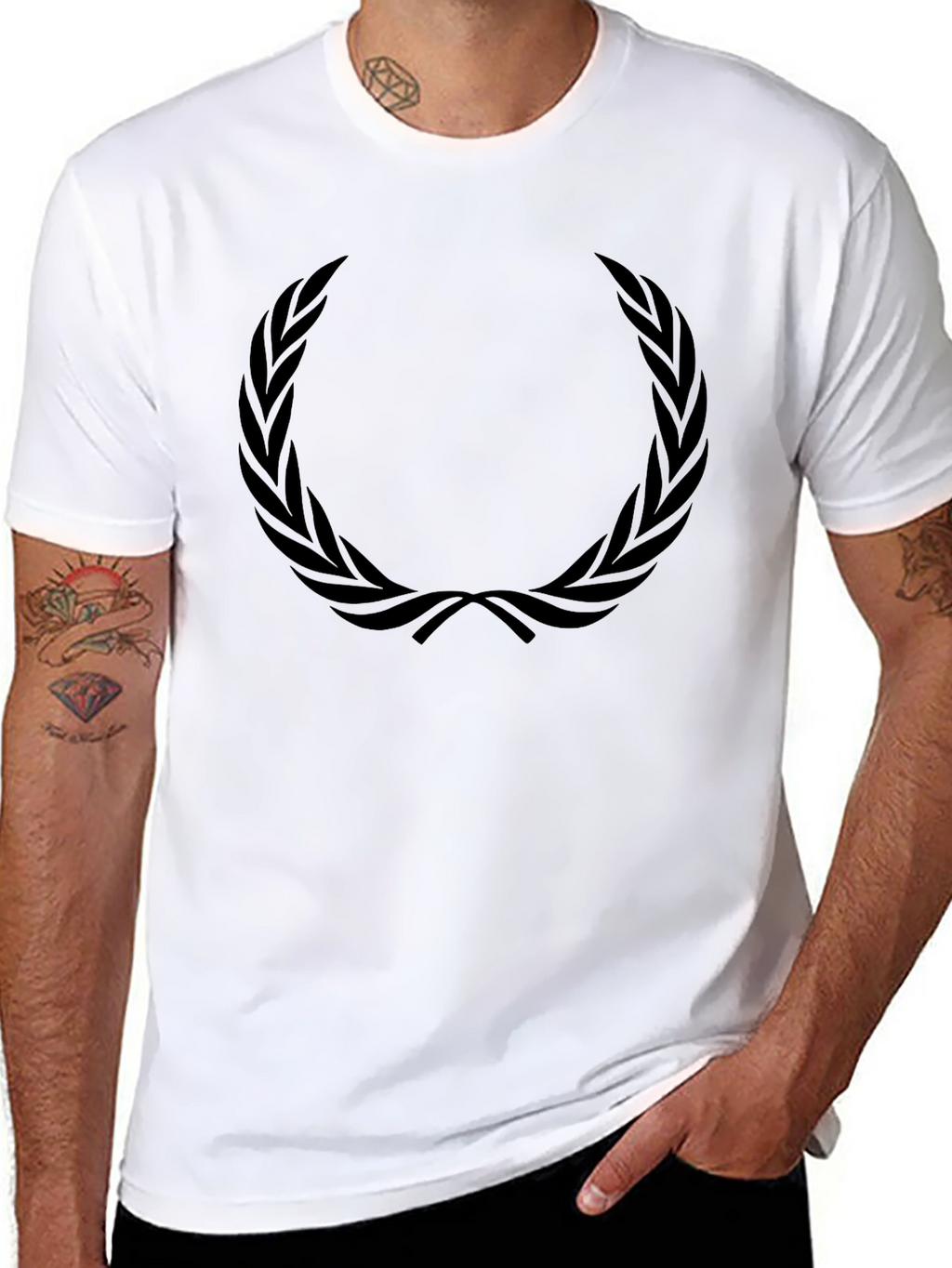 Mens Black T-Shirt with Laurel Wreath Design