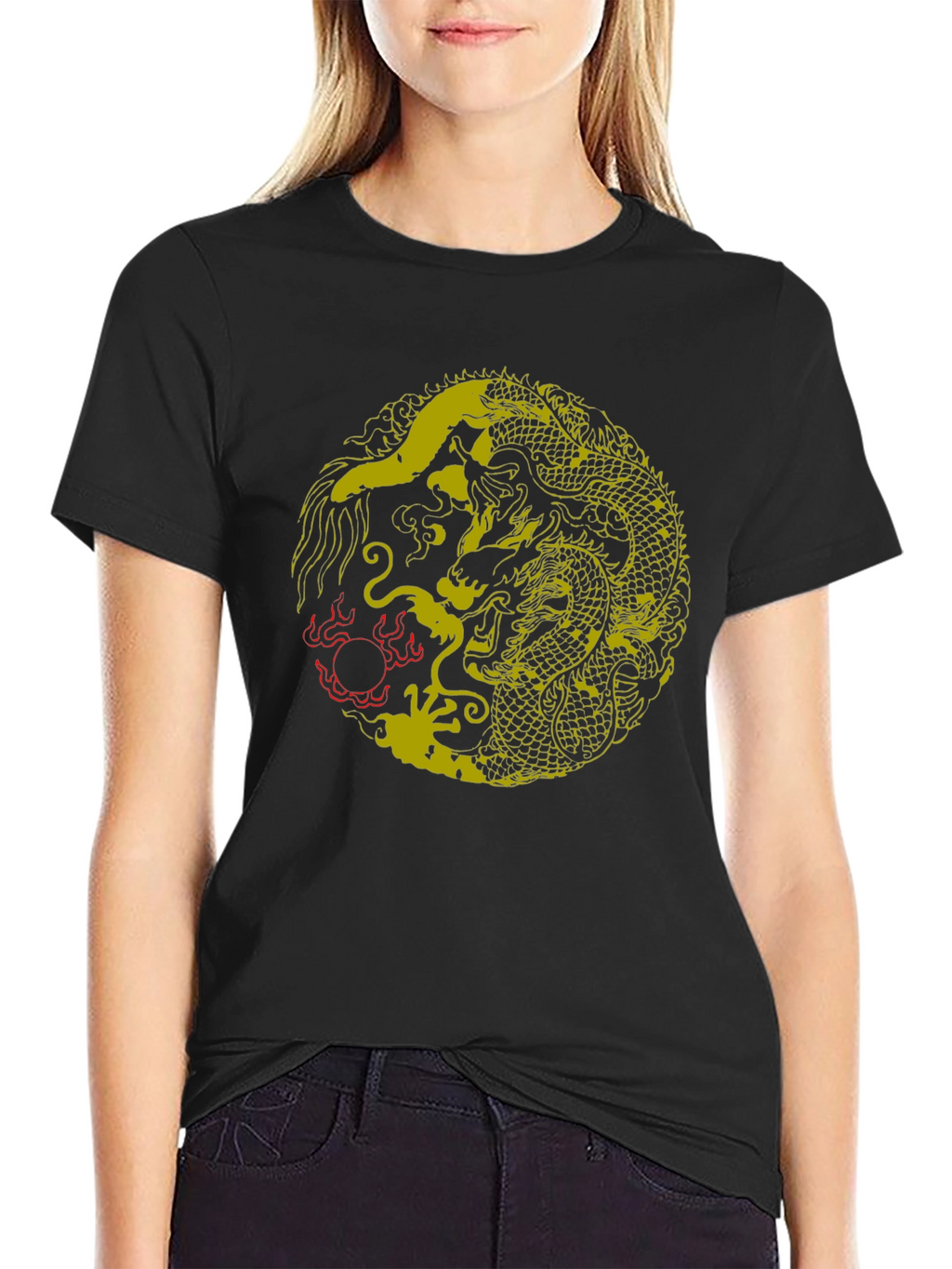 Yin Yang Dragon Graphic T-Shirt - Stylish Black Tee
