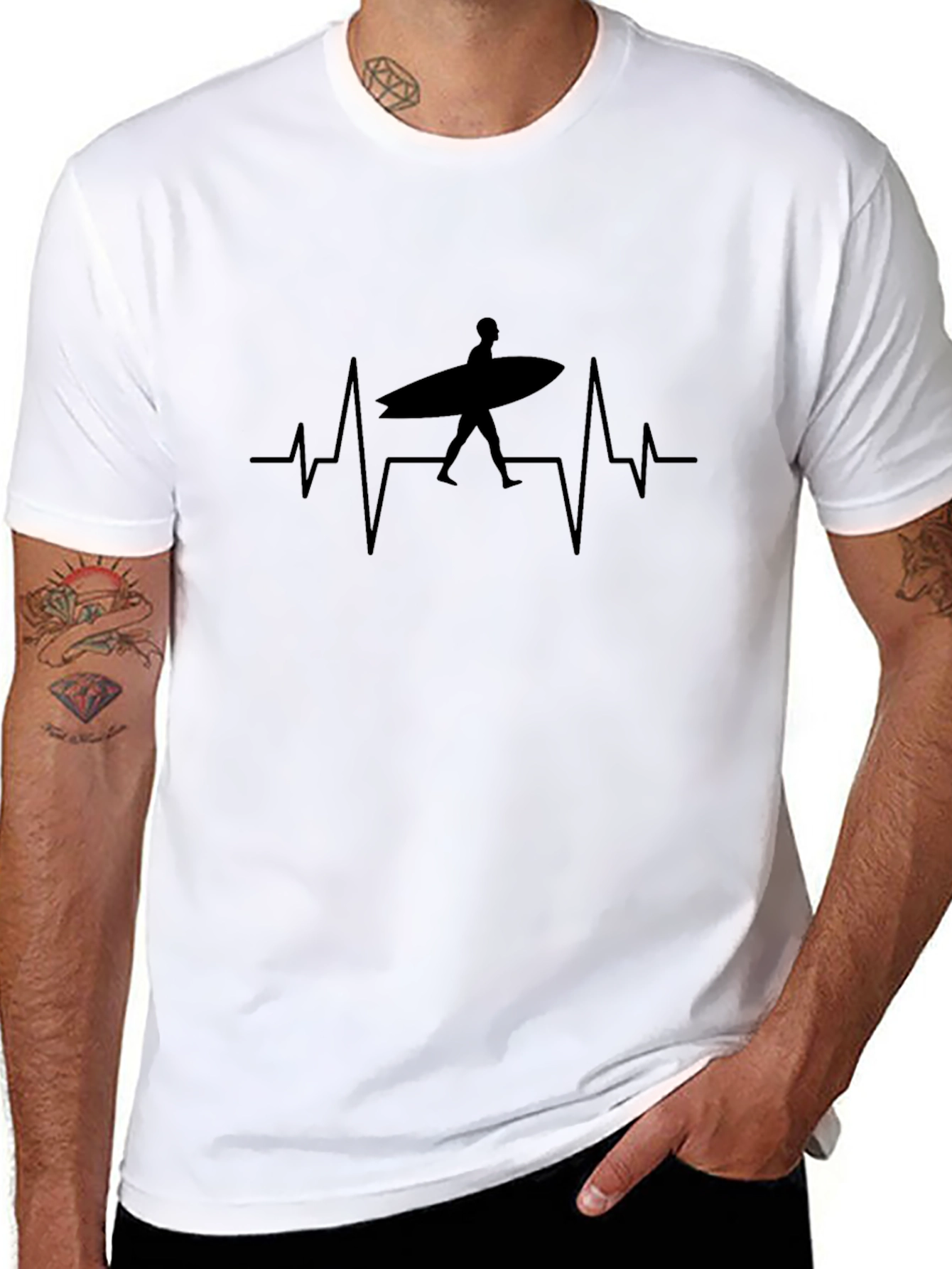 Surfer Heartbeat Tee - Black Graphic T-Shirt