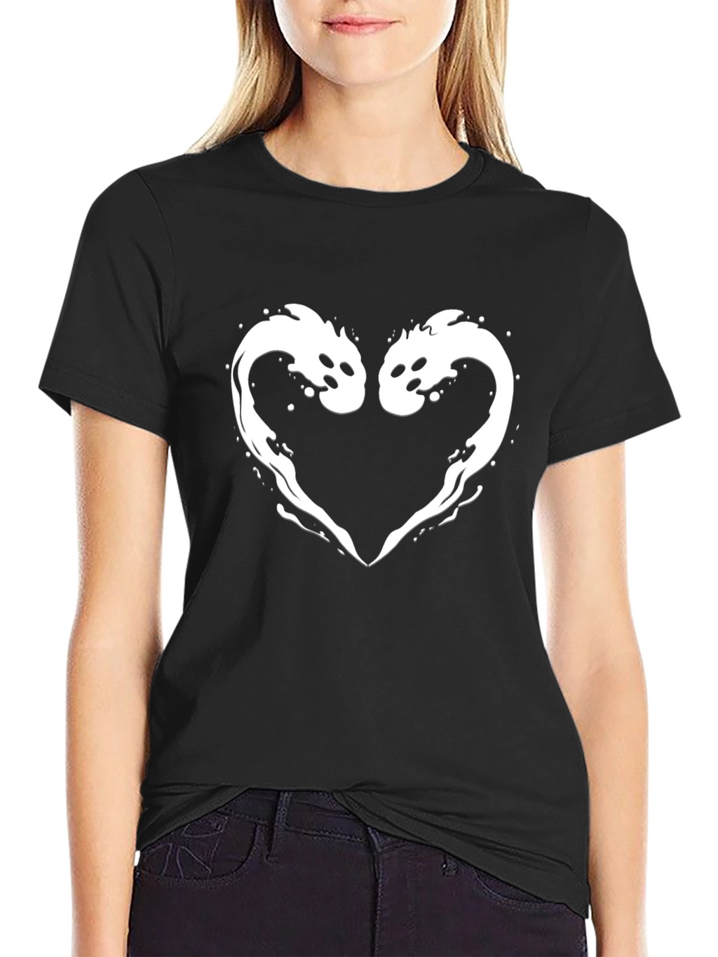 Two Koi Heart Graphic Tee - Black Cotton