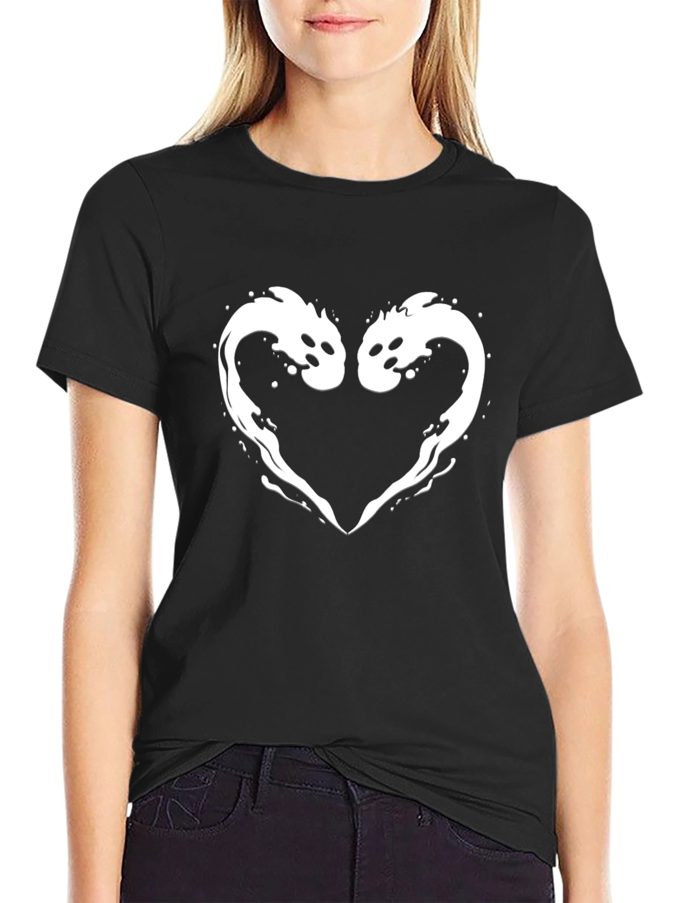 Two Koi Heart Graphic Tee - Black Cotton
