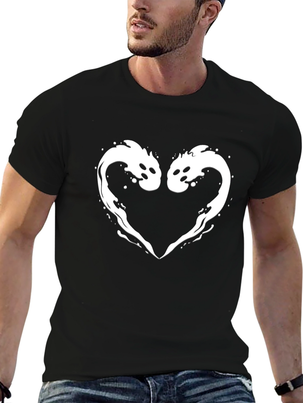 Two Koi Heart Graphic Tee - Black Cotton