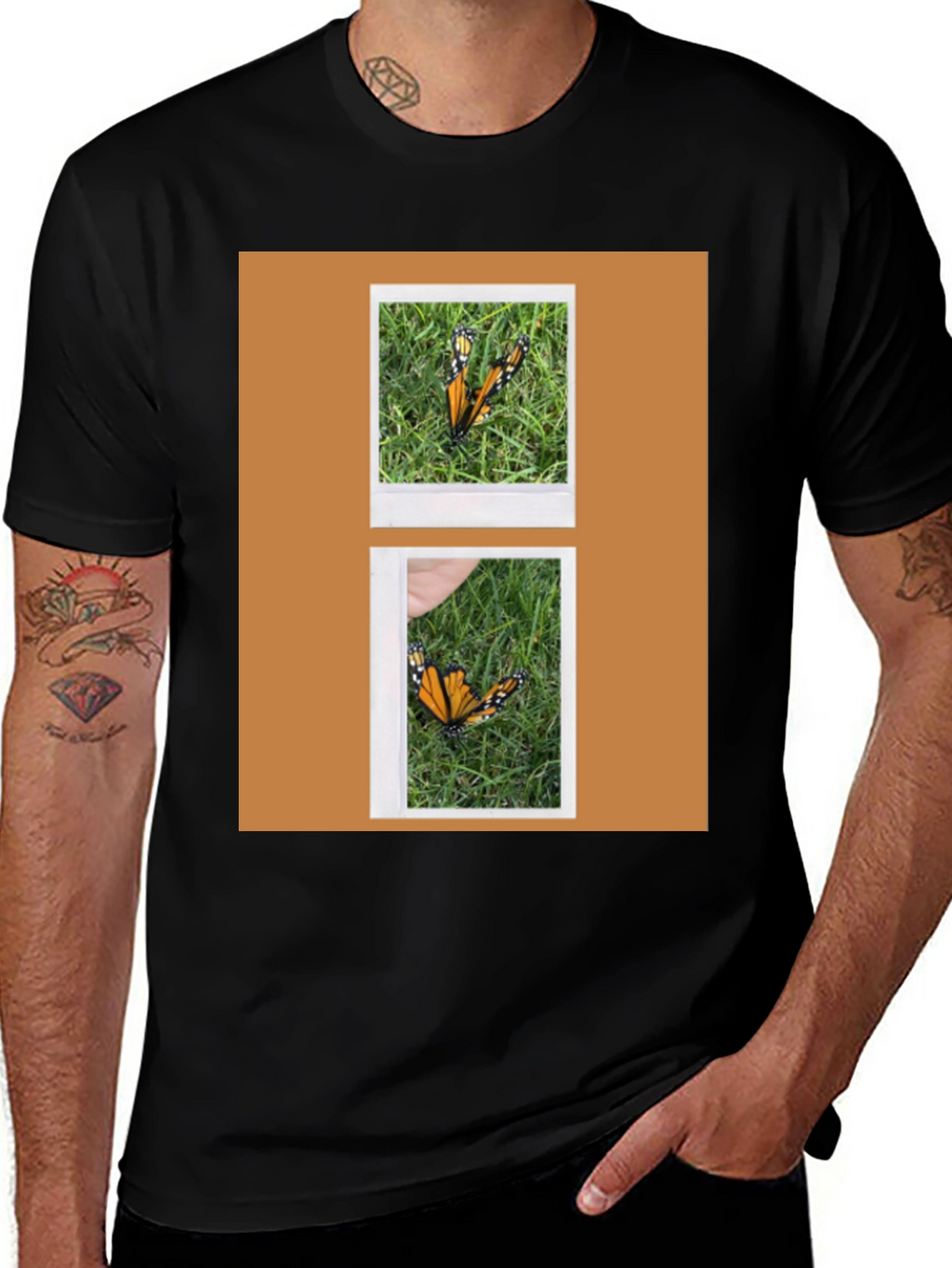Butterfly Polaroid Print Black T-Shirt
